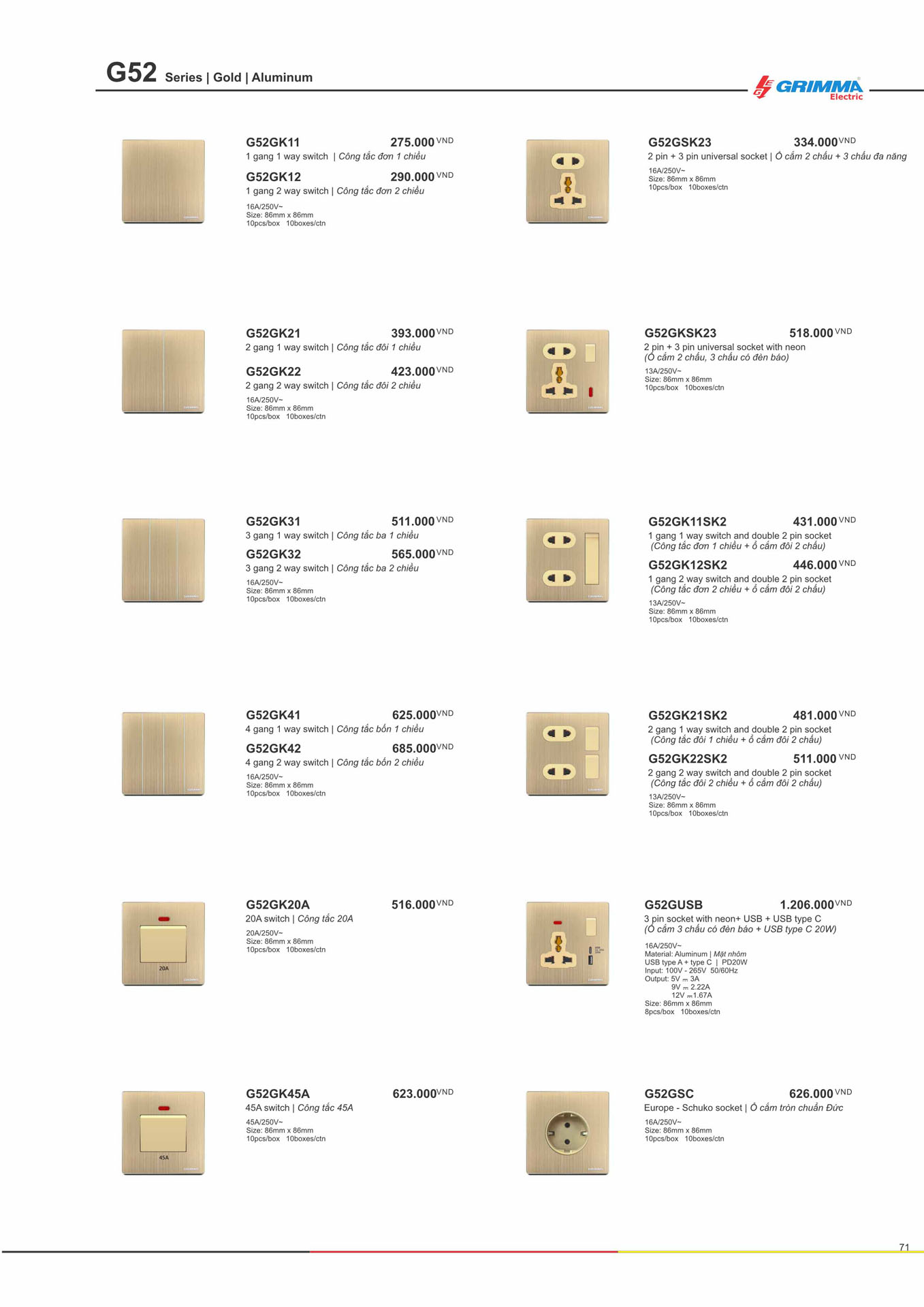 Catalogue GRIMMA 2026 (Công tắc & Ổ cắm) - Trang 71)