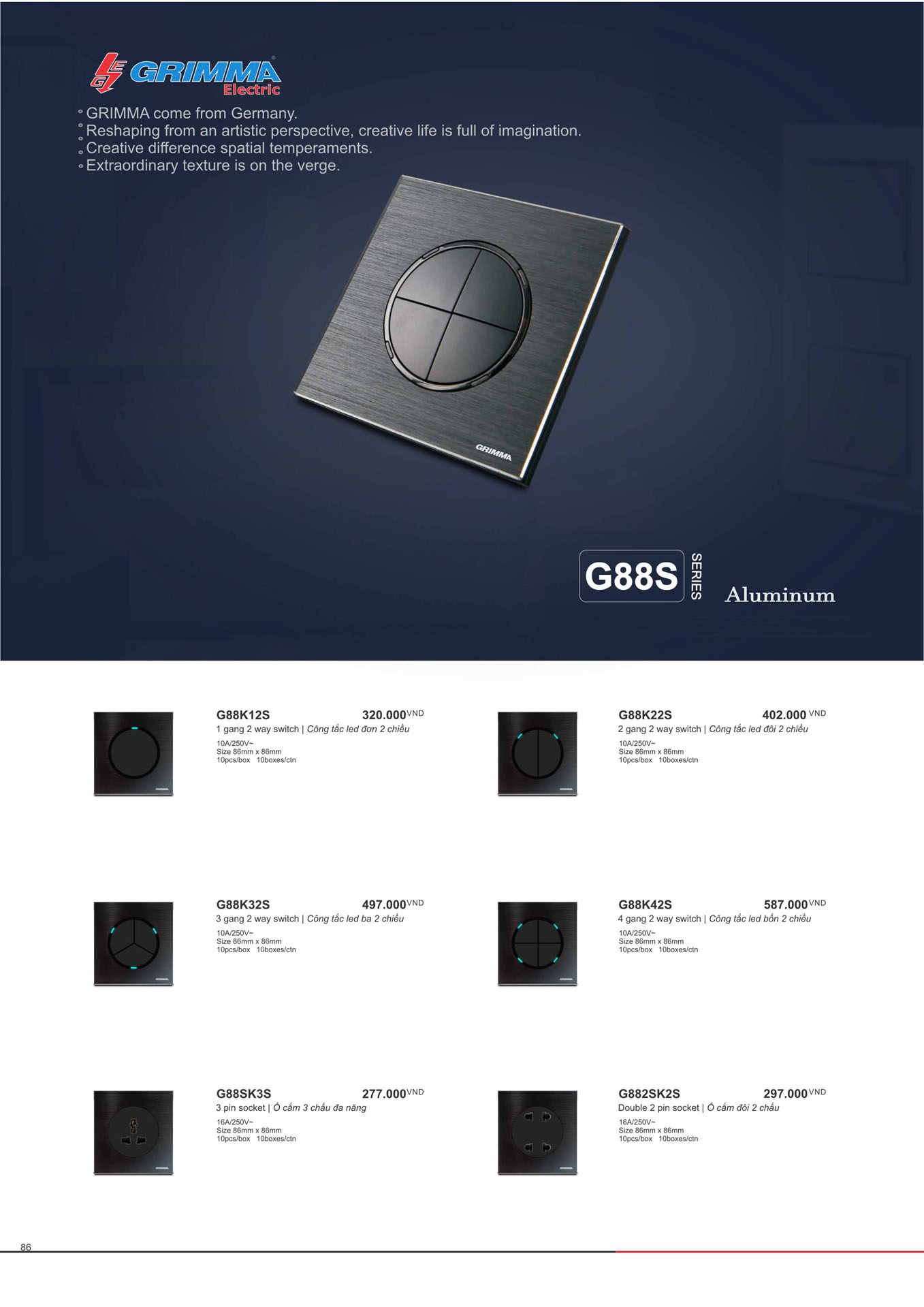 Catalogue GRIMMA 2026 (Công tắc & Ổ cắm) - Trang 86)