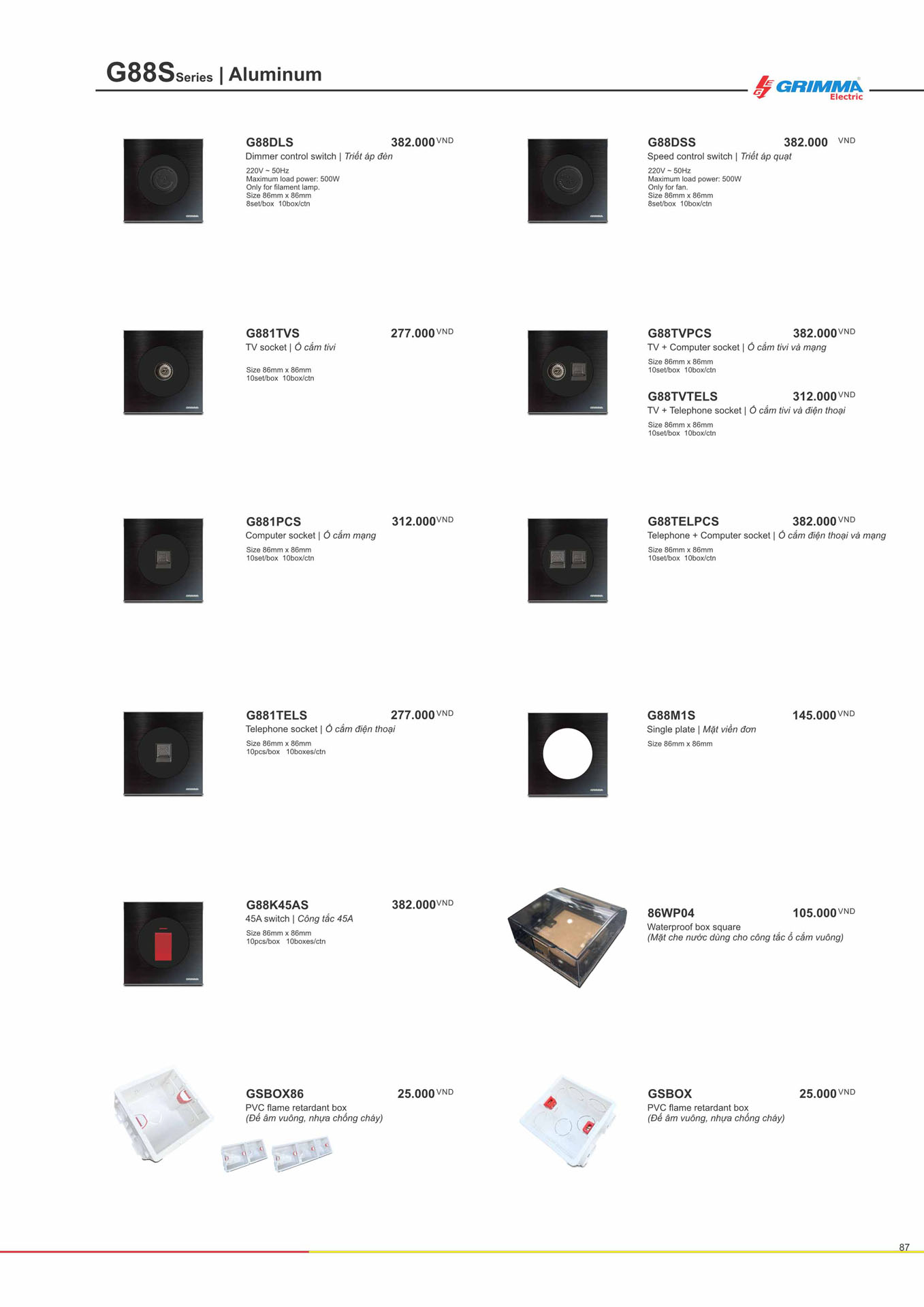 Catalogue GRIMMA 2026 (Công tắc & Ổ cắm) - Trang 87)