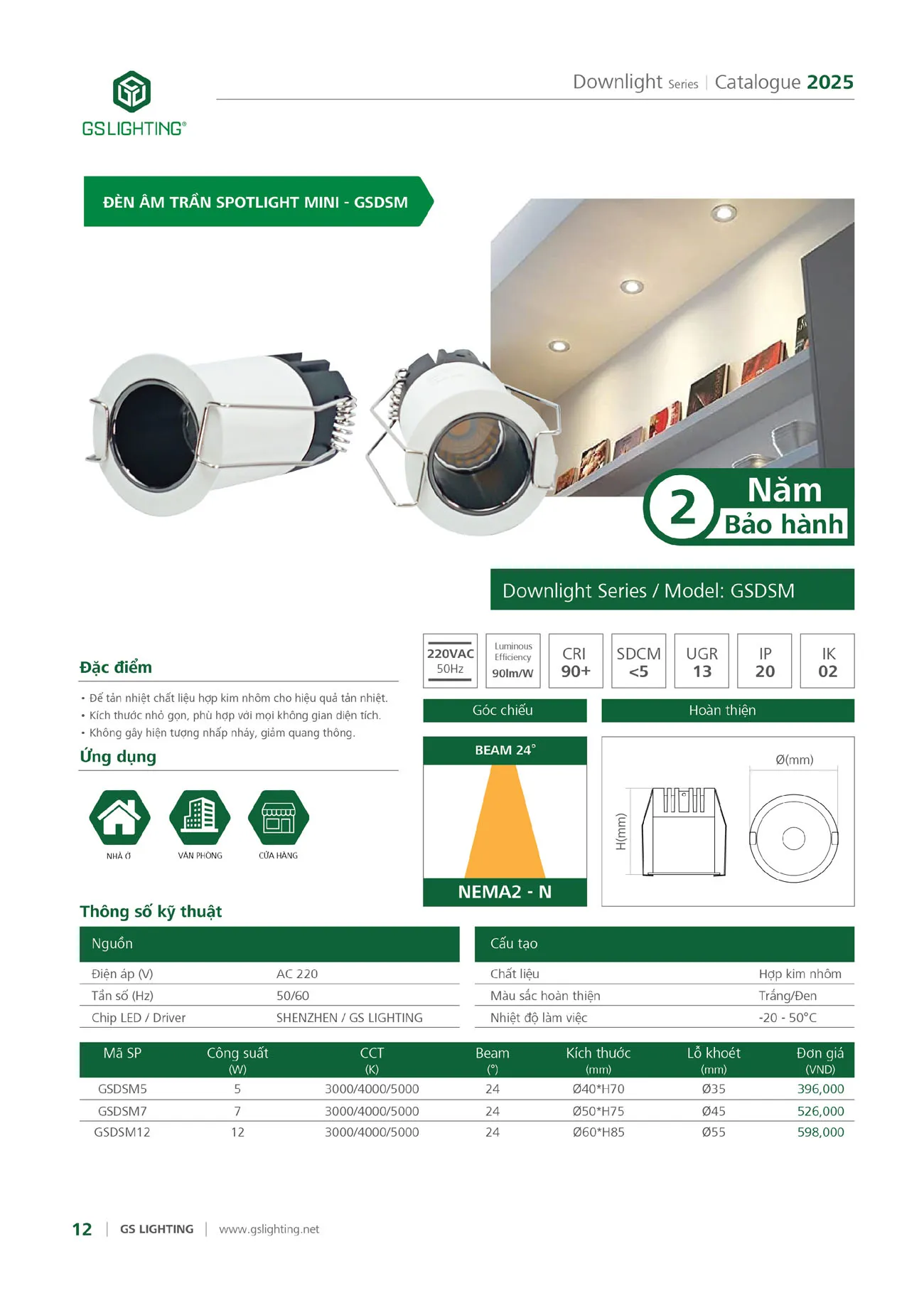 Catalogue Bảng Giá Đèn Led GS LIGHTING 2025 - Trang 114)