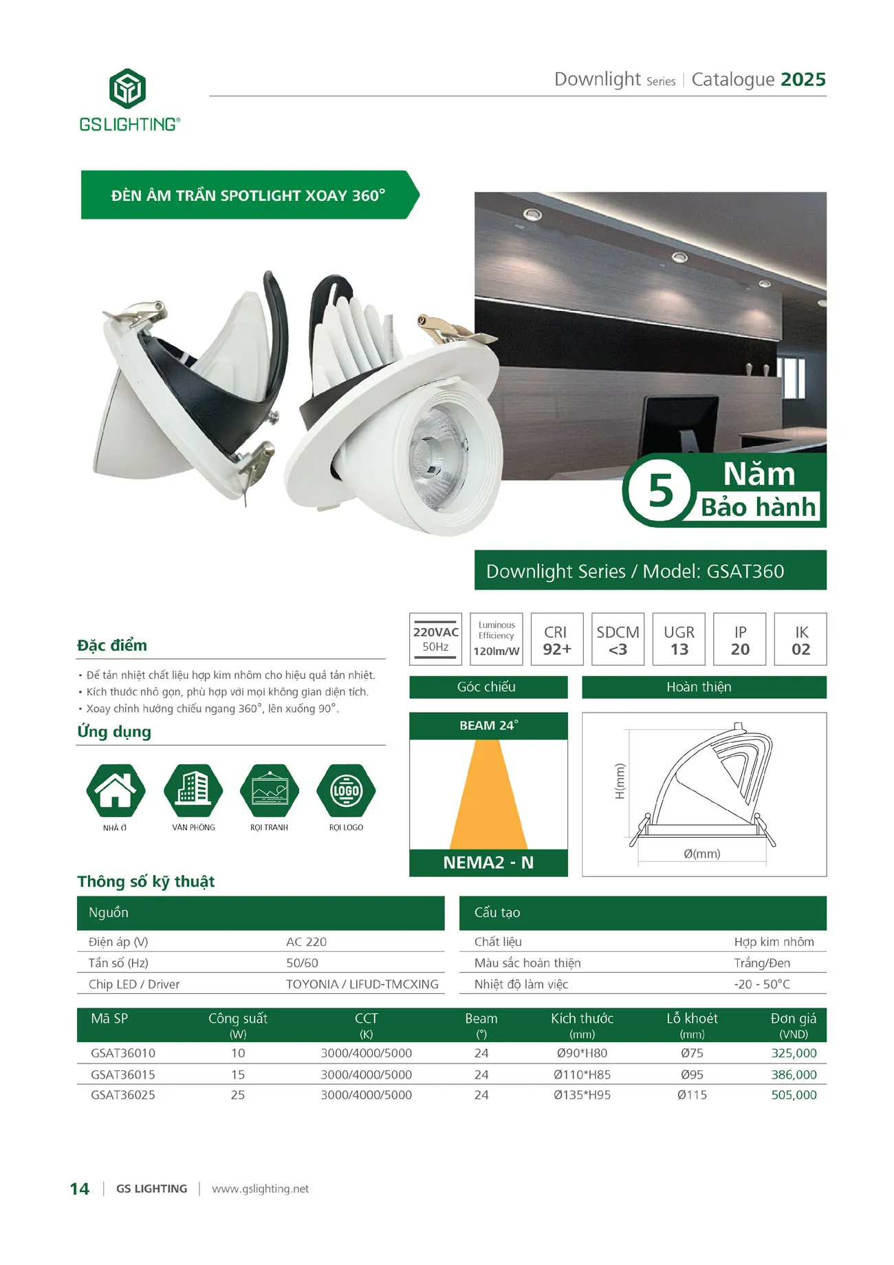 Catalogue Bảng Giá Đèn Led GS LIGHTING 2025 - Trang 116)