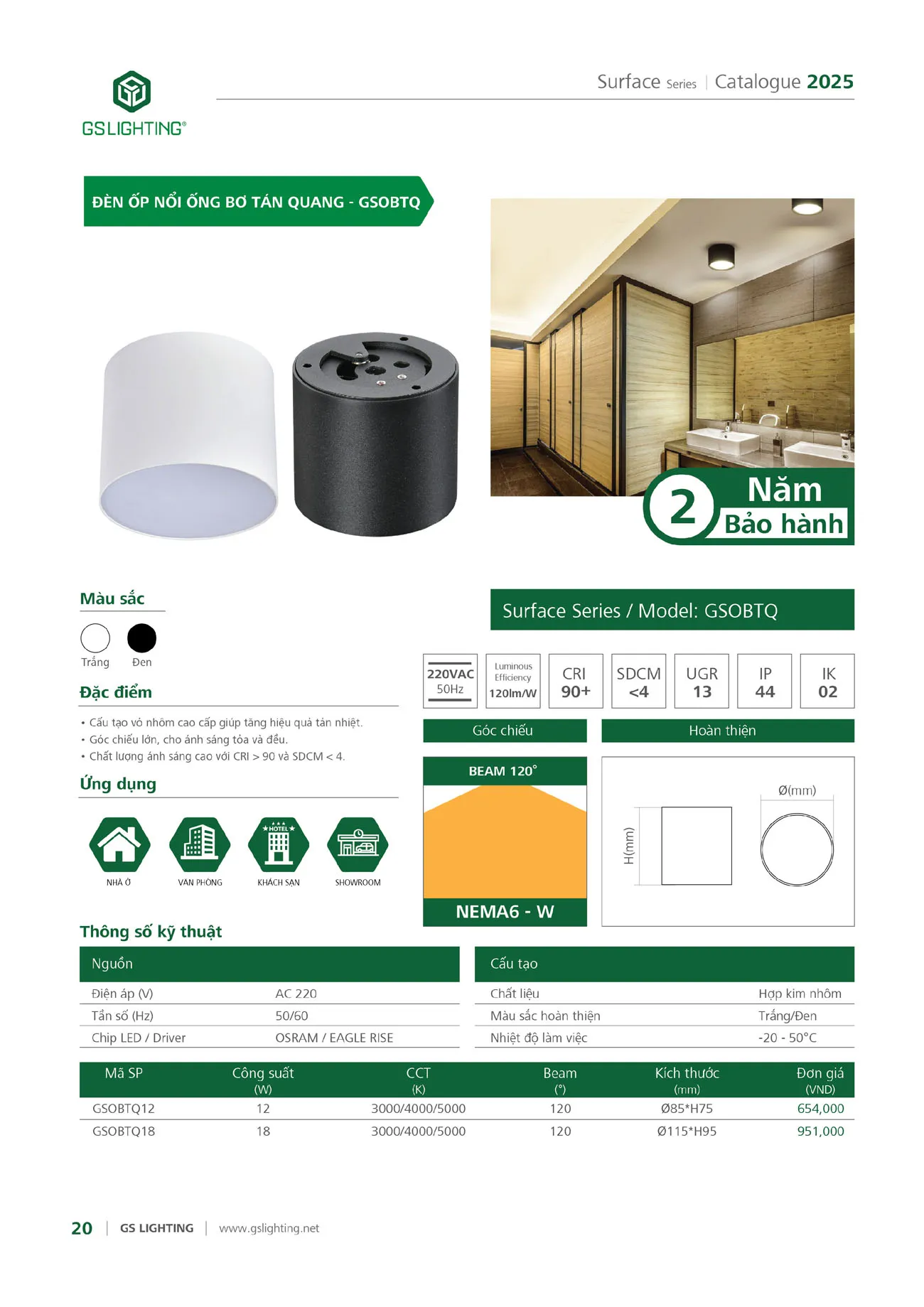 Catalogue Bảng Giá Đèn Led GS LIGHTING 2025 - Trang 122)