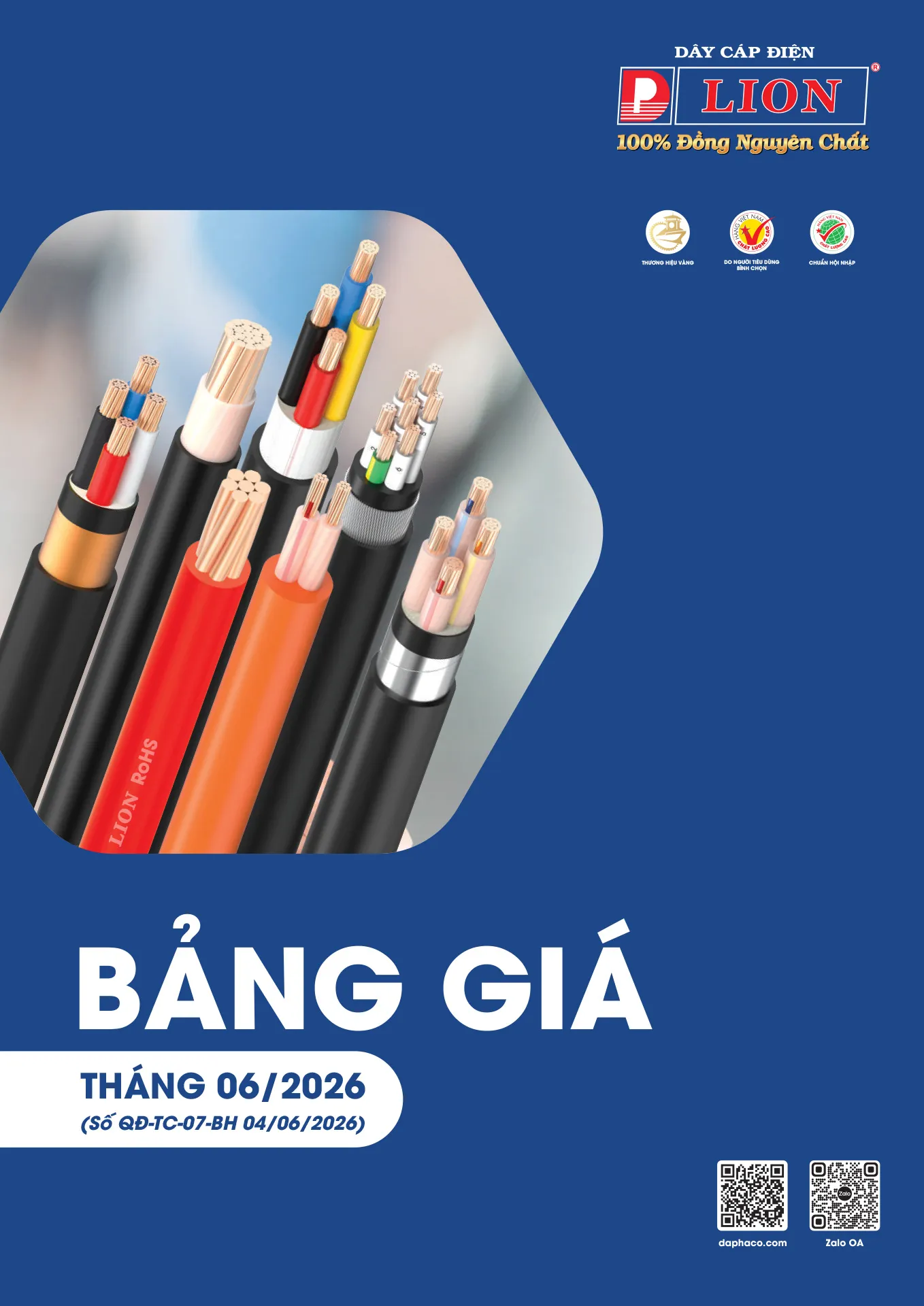 Bảng Giá Cáp Điện LION 2026 - Trang 1)
