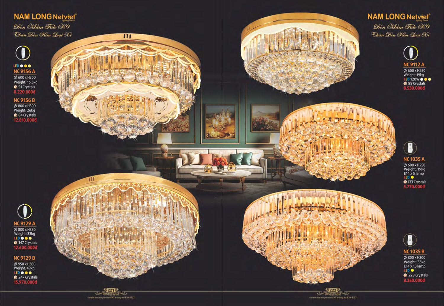 Catalogue Đèn Chùm Nến / Đèn Mâm Led Nam Long Netviet 2025 - Trang 45)
