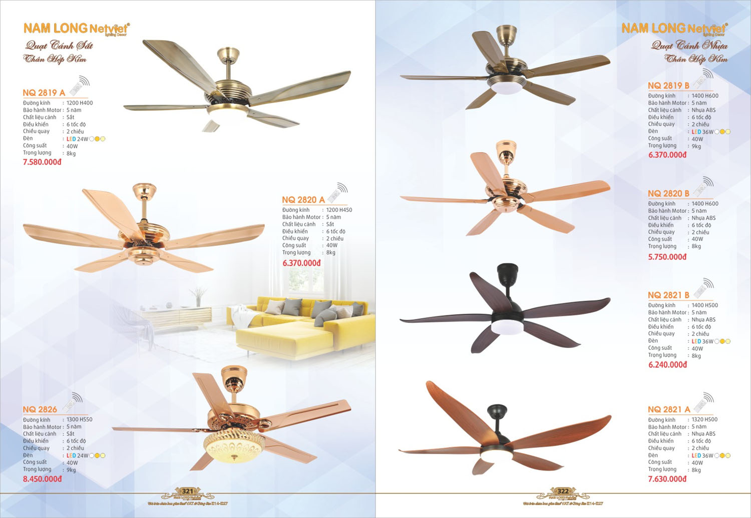 Catalogue Đèn Thả/Quạt Đèn/Đèn Ngủ NL Netviet 2025 - Trang 29)