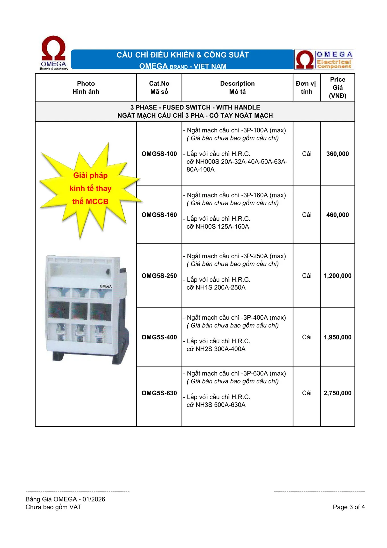 Bảng Giá thiết bị điện OMEGA 2026 - Trang 17)