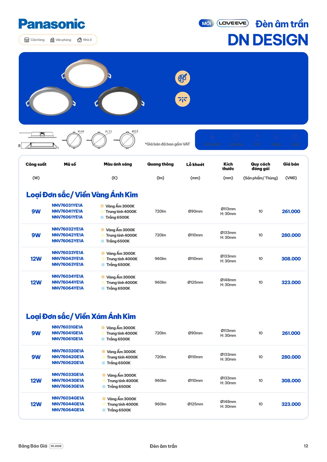 Catalogue Đèn LED Panasonic 2026 - Trang 12)