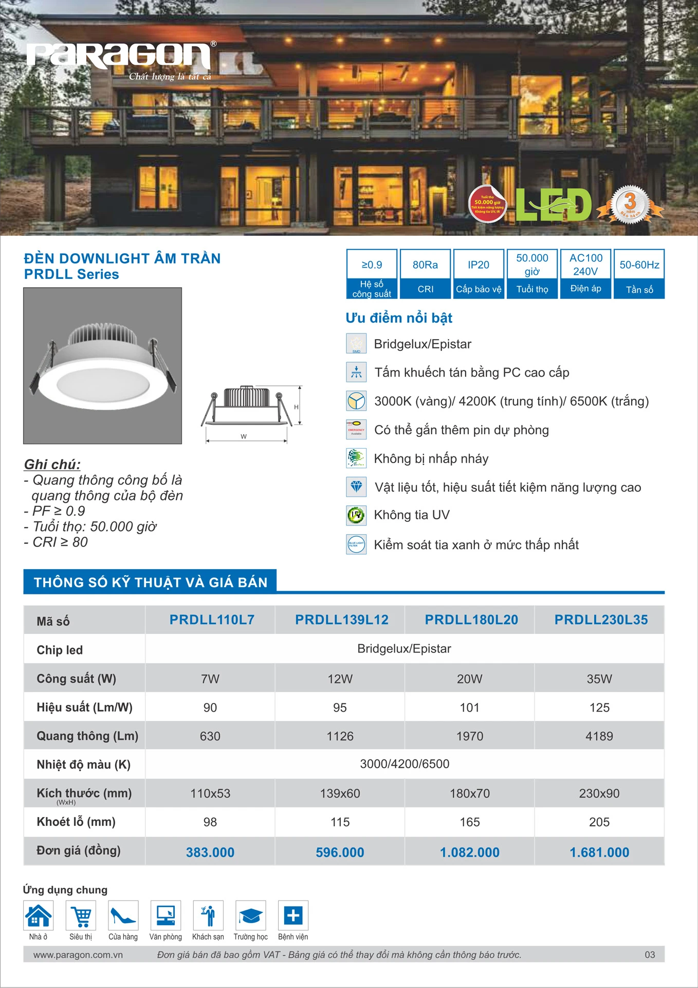 Catalogue Bảng Giá Đèn Led PARAGON 2026 - Trang 4