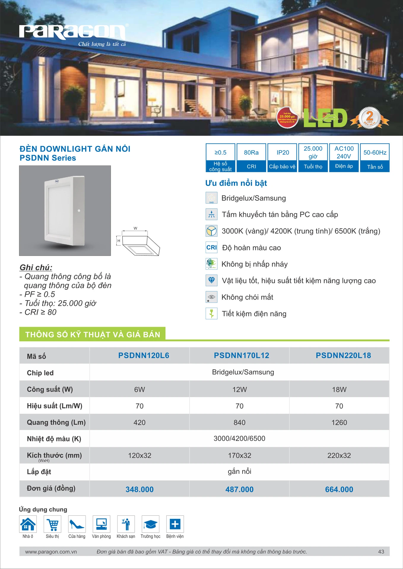 Catalogue Bảng Giá Đèn Led PARAGON 2026 - Trang 44