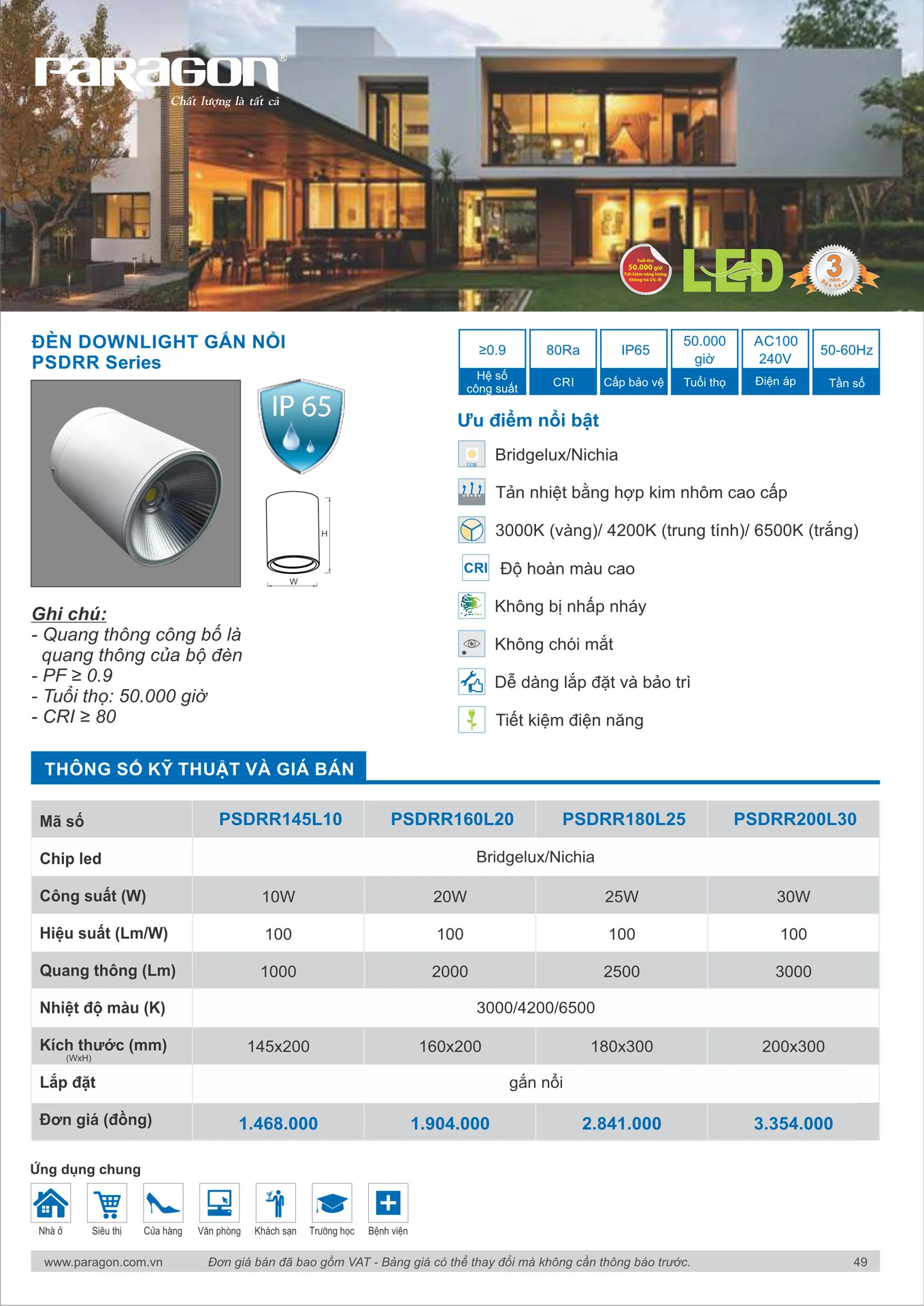 Catalogue Bảng Giá Đèn Led PARAGON 2026 - Trang 50