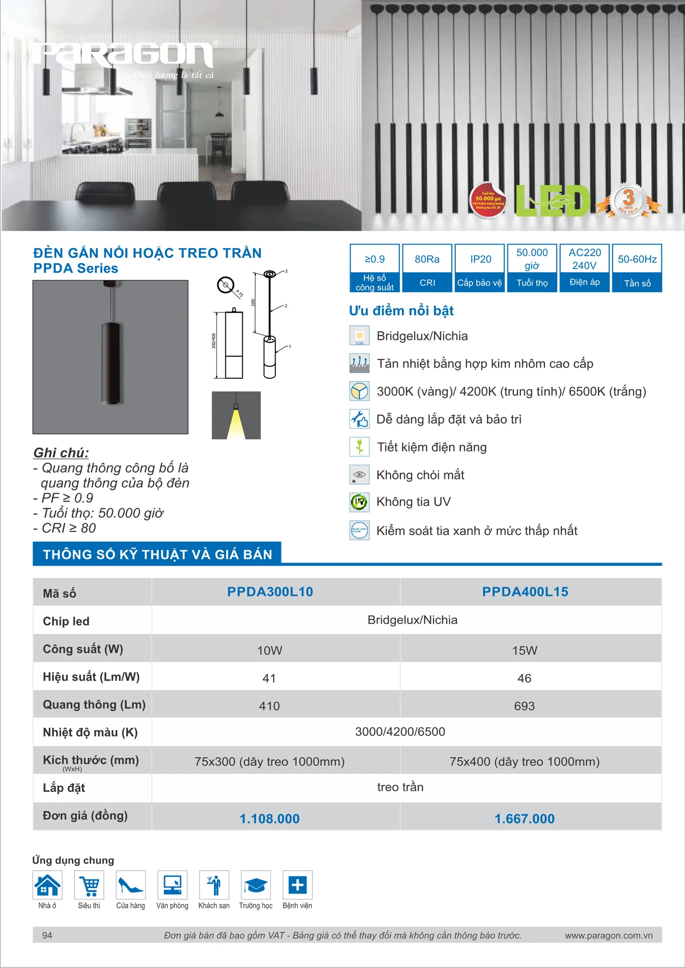 Catalogue Bảng Giá Đèn Led PARAGON 2026 - Trang 95