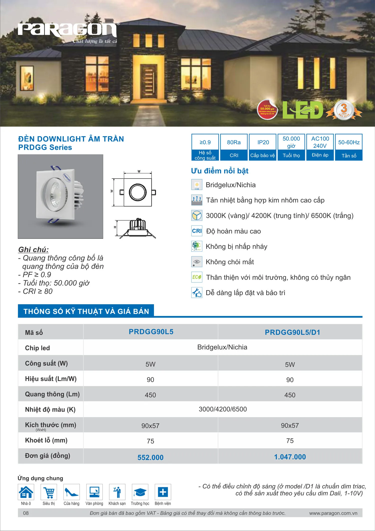 Catalogue Bảng Giá Đèn Led PARAGON 2025 - Trang 9)