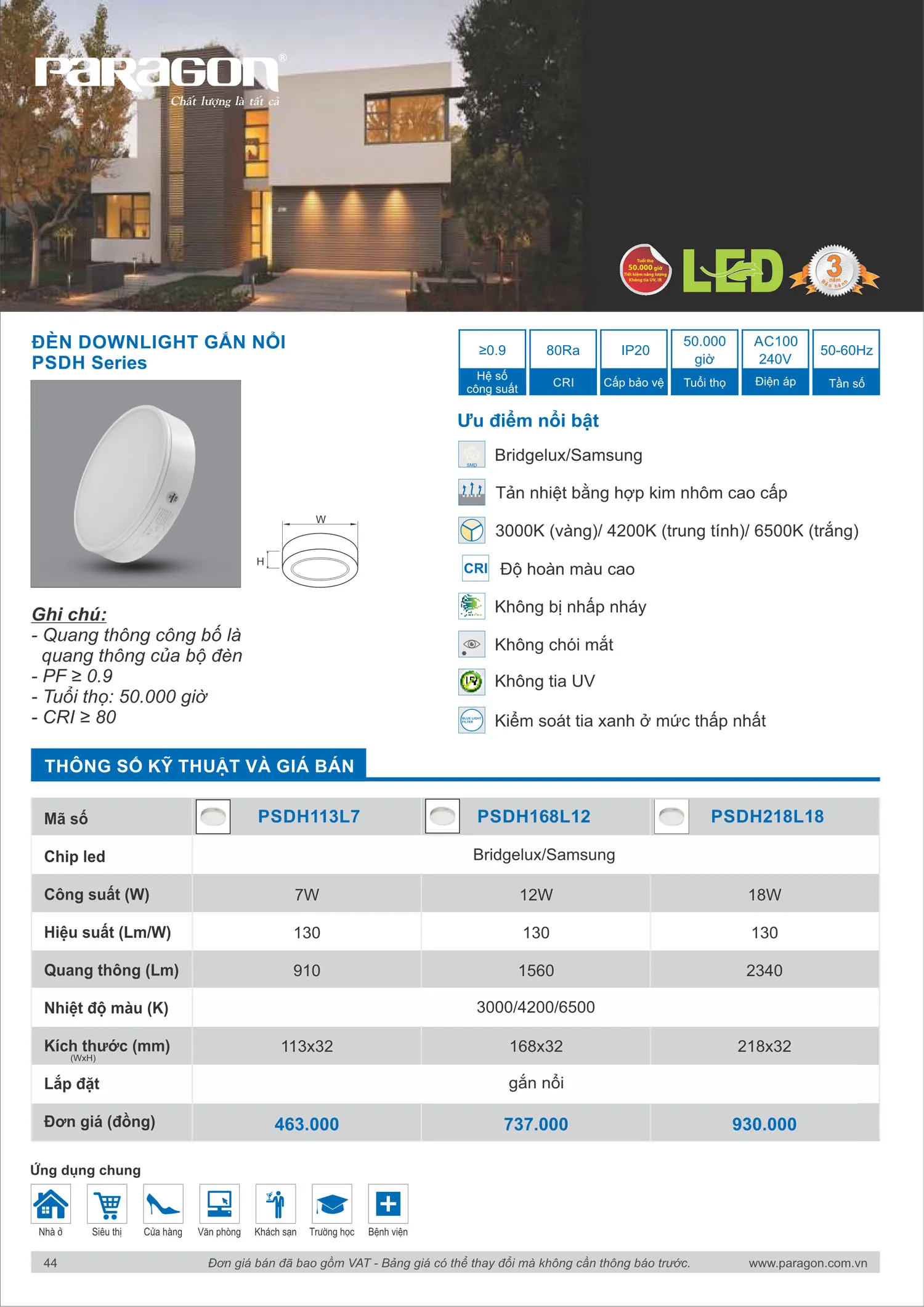 Catalogue Bảng Giá Đèn Led PARAGON 2025 - Trang 45)