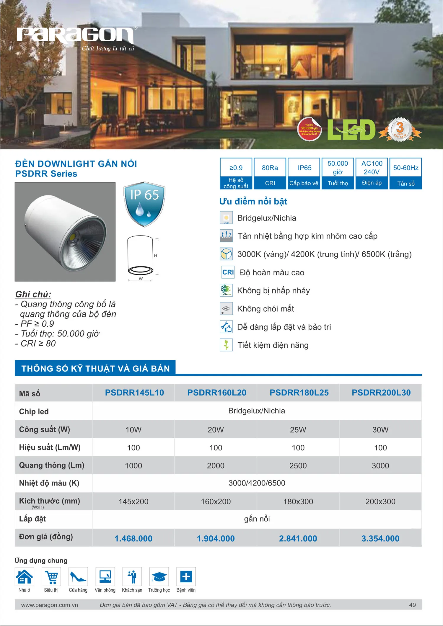 Catalogue Bảng Giá Đèn Led PARAGON 2025 - Trang 50)