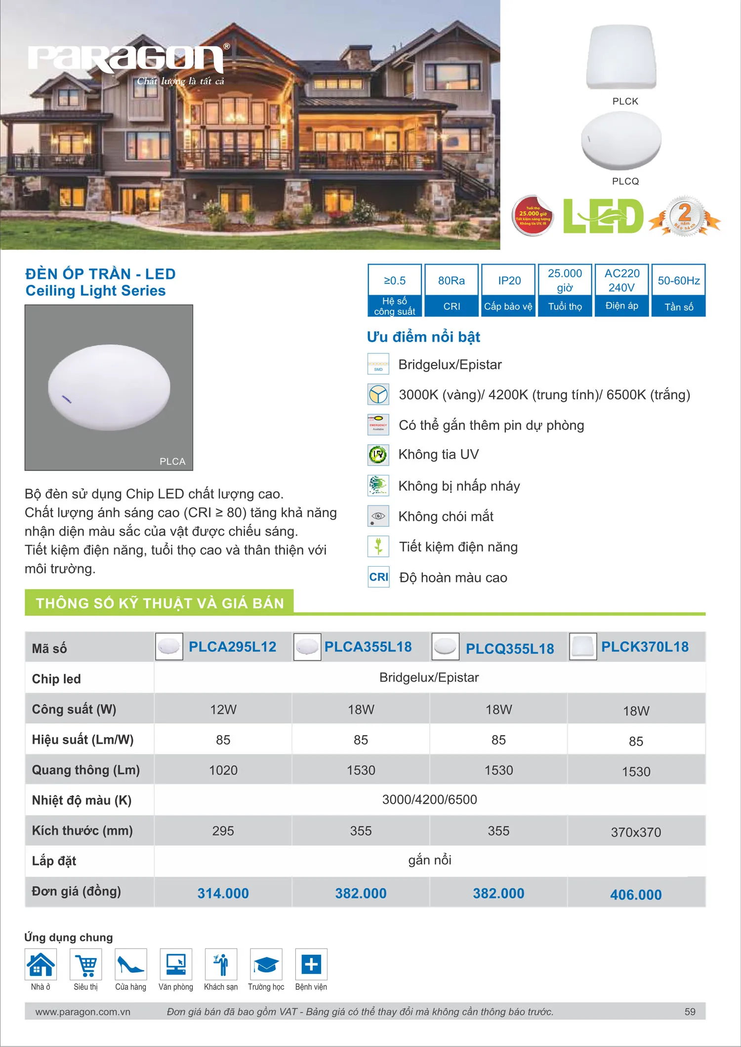 Catalogue Bảng Giá Đèn Led PARAGON 2025 - Trang 60)