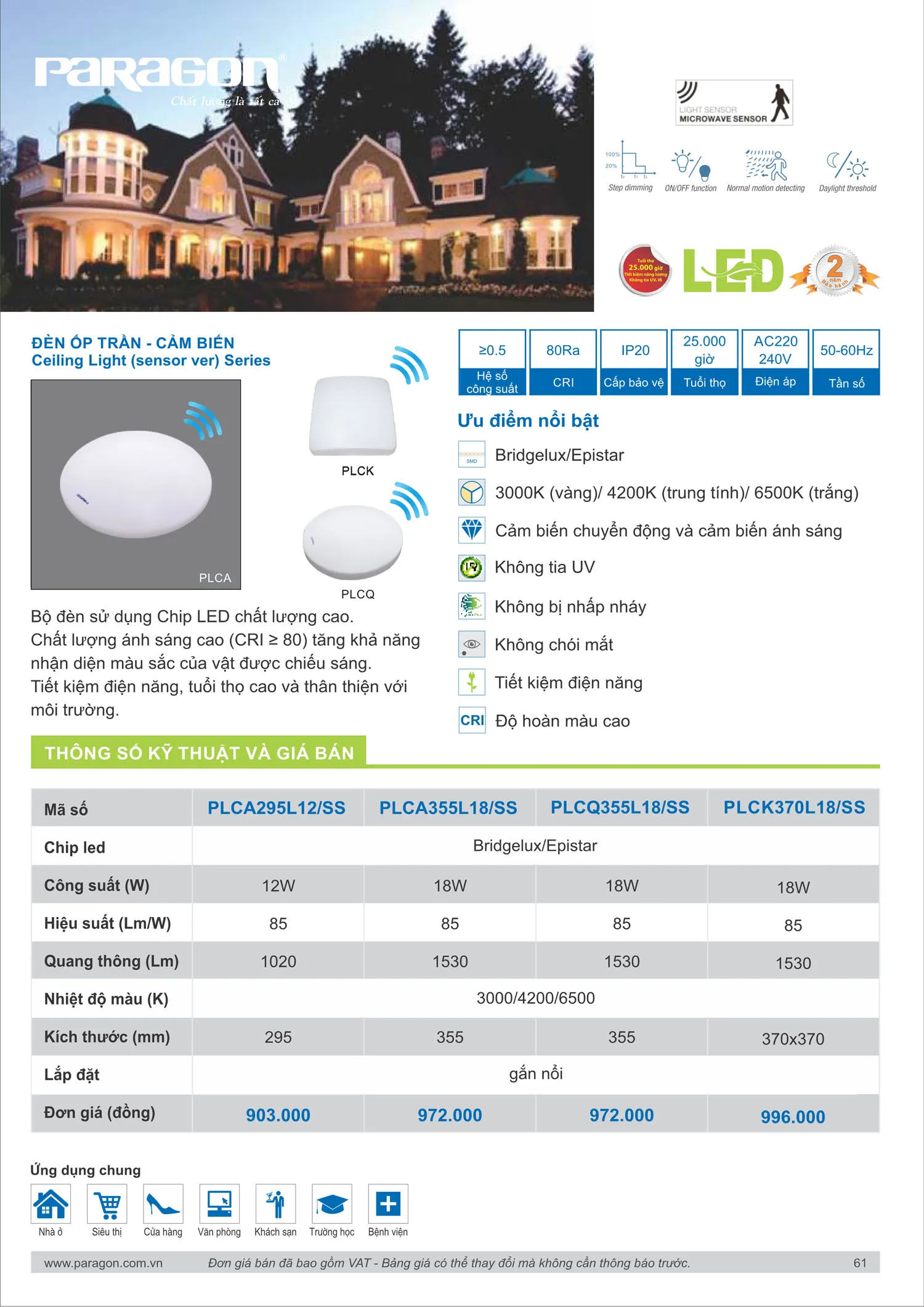 Catalogue Bảng Giá Đèn Led PARAGON 2025 - Trang 62)