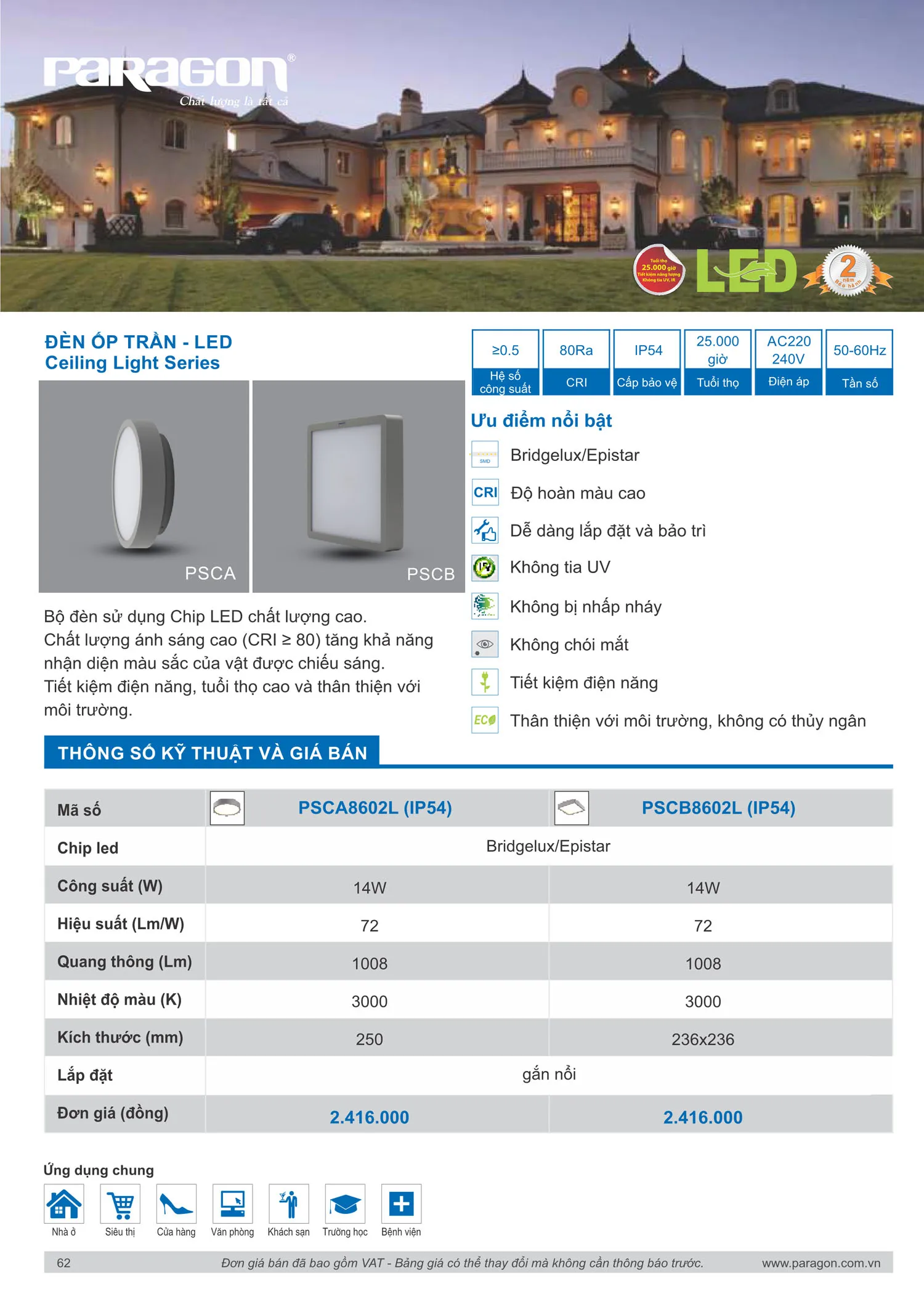 Catalogue Bảng Giá Đèn Led PARAGON 2025 - Trang 63)
