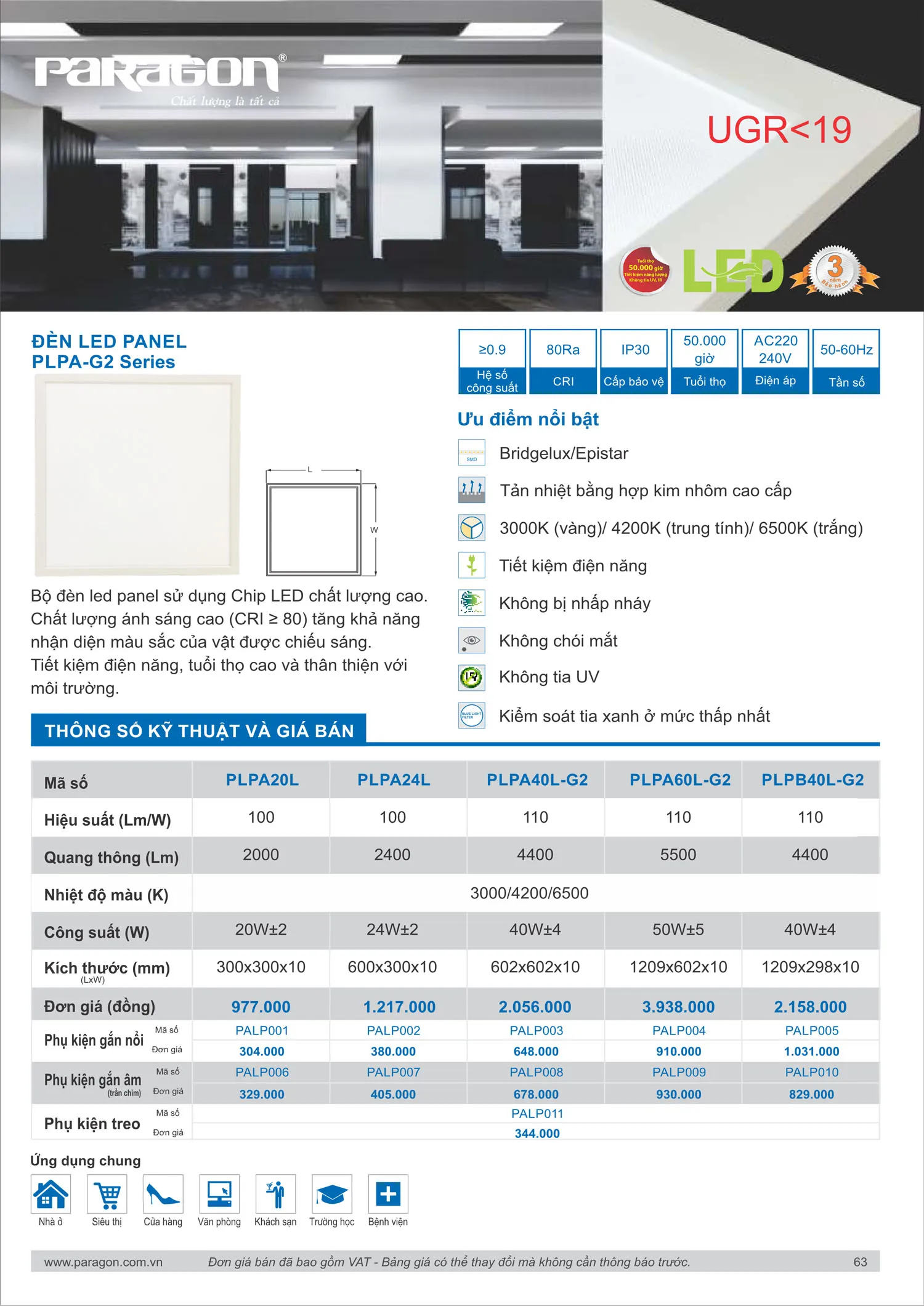 Catalogue Bảng Giá Đèn Led PARAGON 2025 - Trang 64)