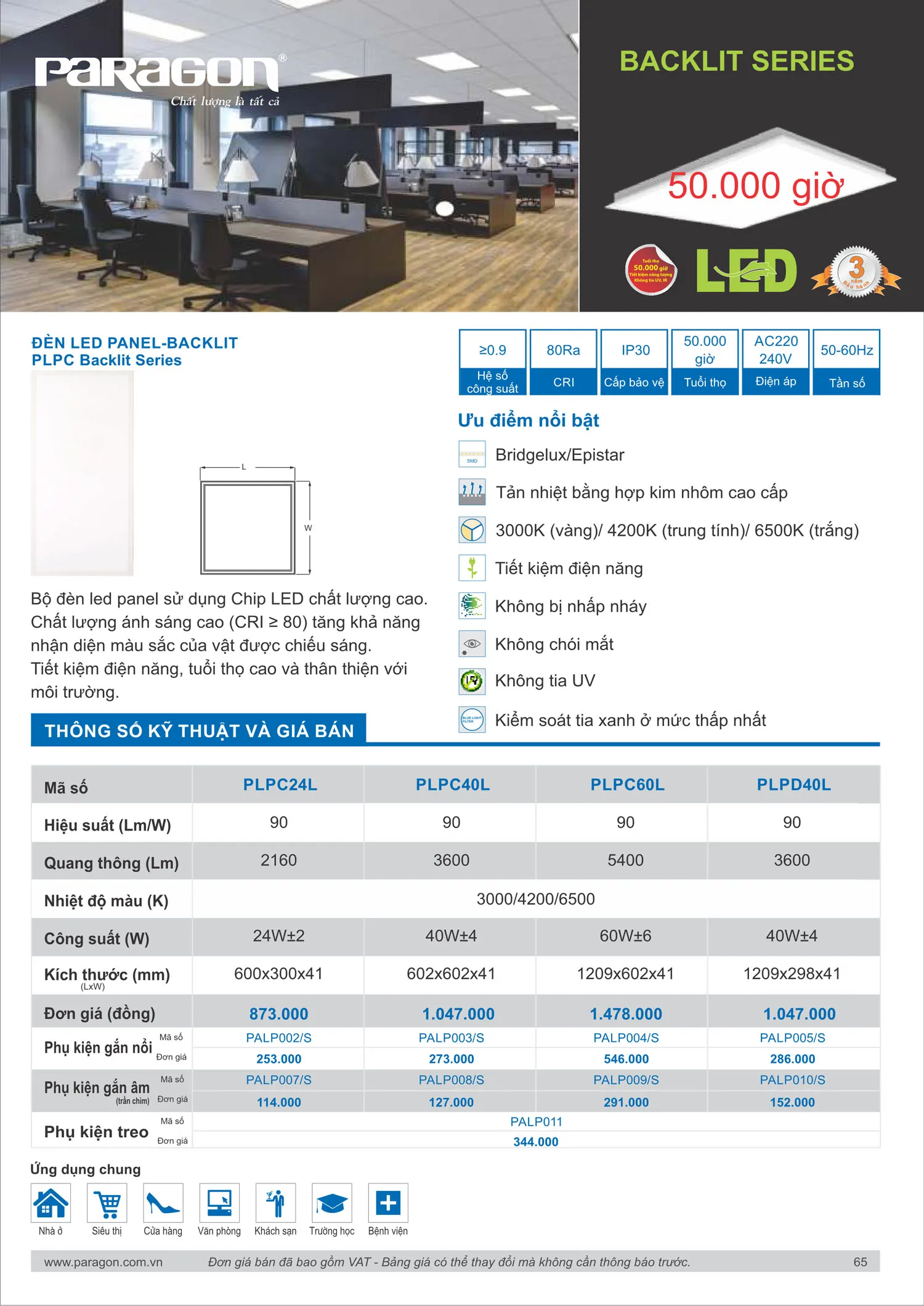Catalogue Bảng Giá Đèn Led PARAGON 2025 - Trang 66)