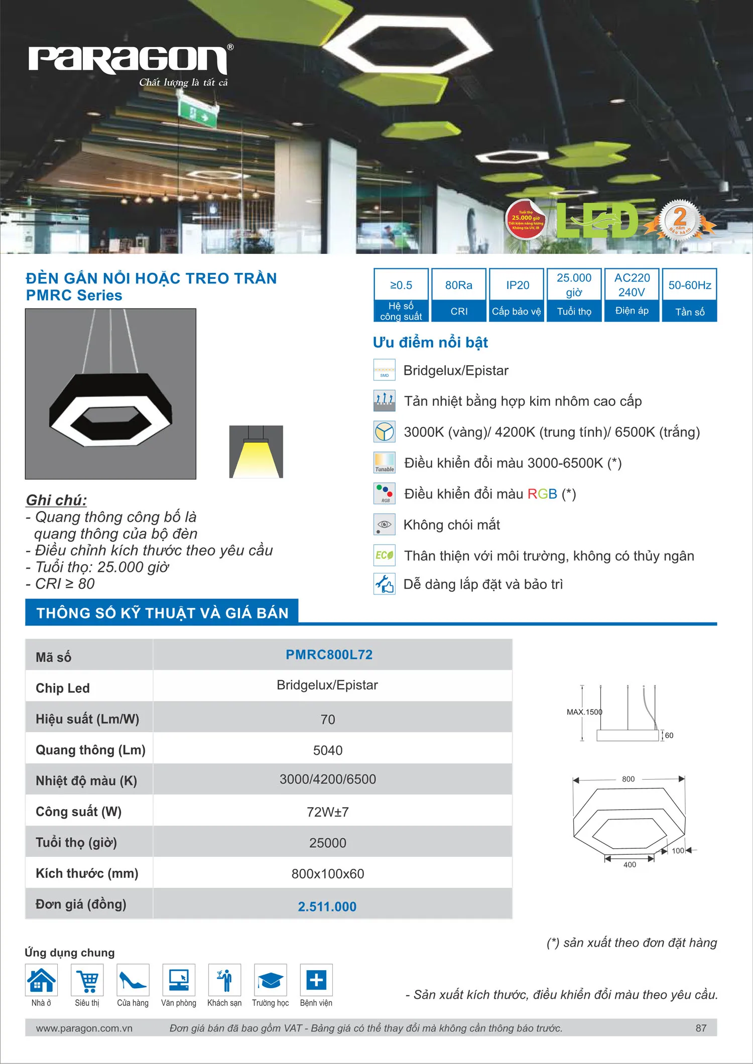 Catalogue Bảng Giá Đèn Led PARAGON 2025 - Trang 88)