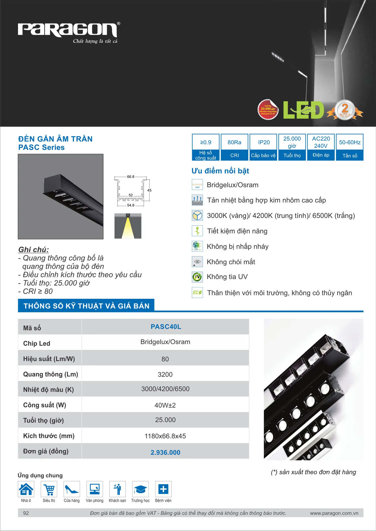 Catalogue Bảng Giá Đèn Led PARAGON 2025 - Trang 93)
