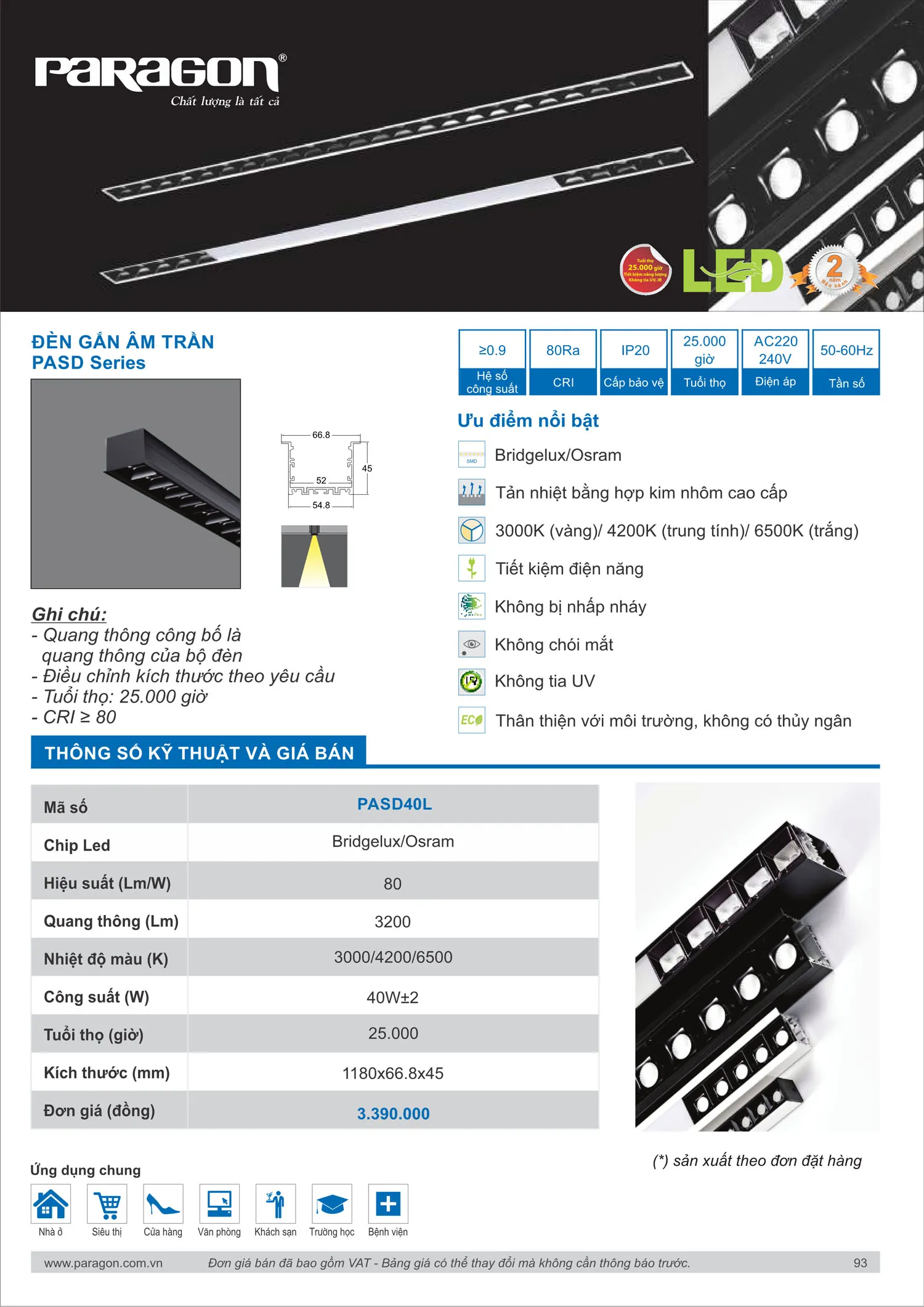 Catalogue Bảng Giá Đèn Led PARAGON 2025 - Trang 94)