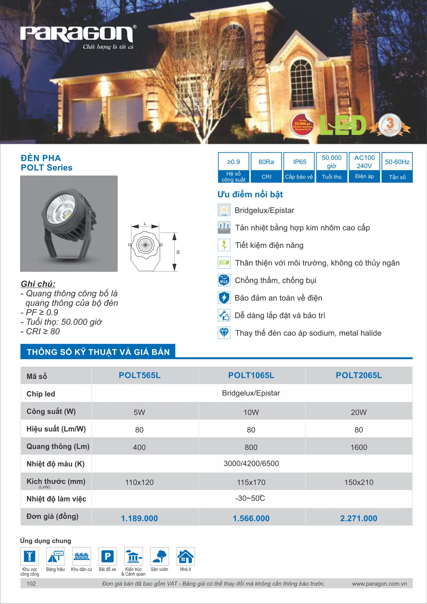 Catalogue Bảng Giá Đèn Led PARAGON 2025 - Trang 103)