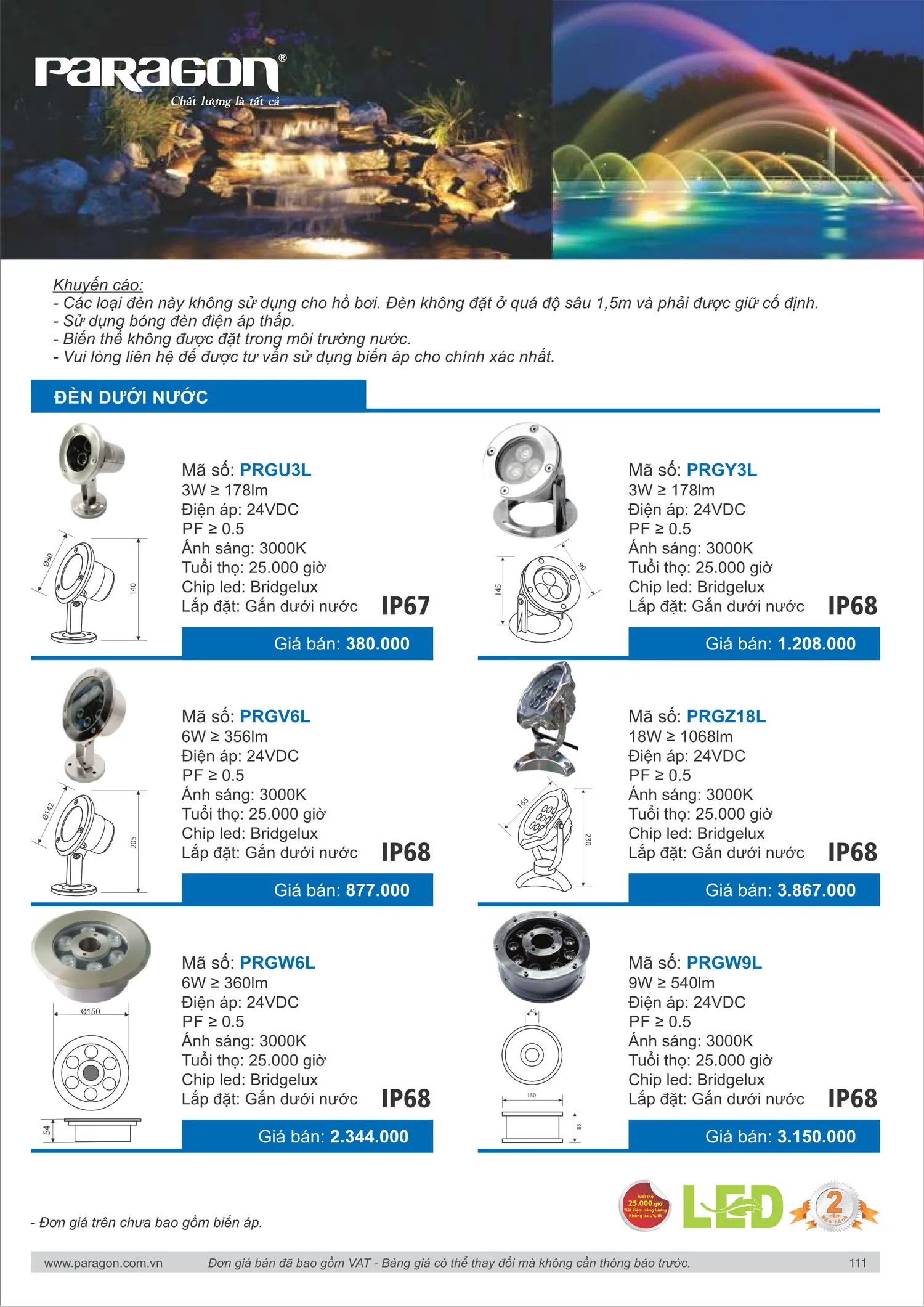 Catalogue Bảng Giá Đèn Led PARAGON 2025 - Trang 112)