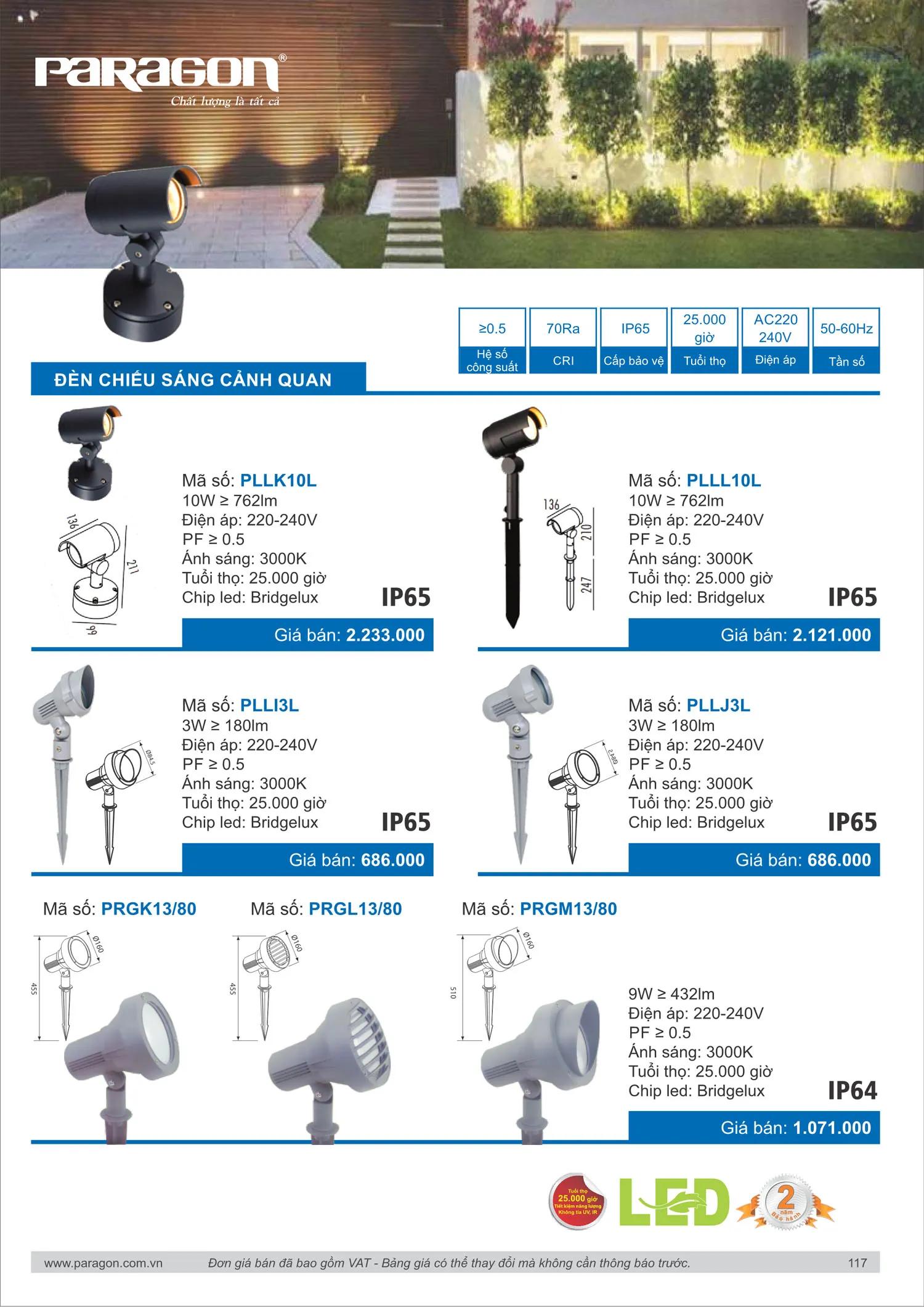 Catalogue Bảng Giá Đèn Led PARAGON 2025 - Trang 118)