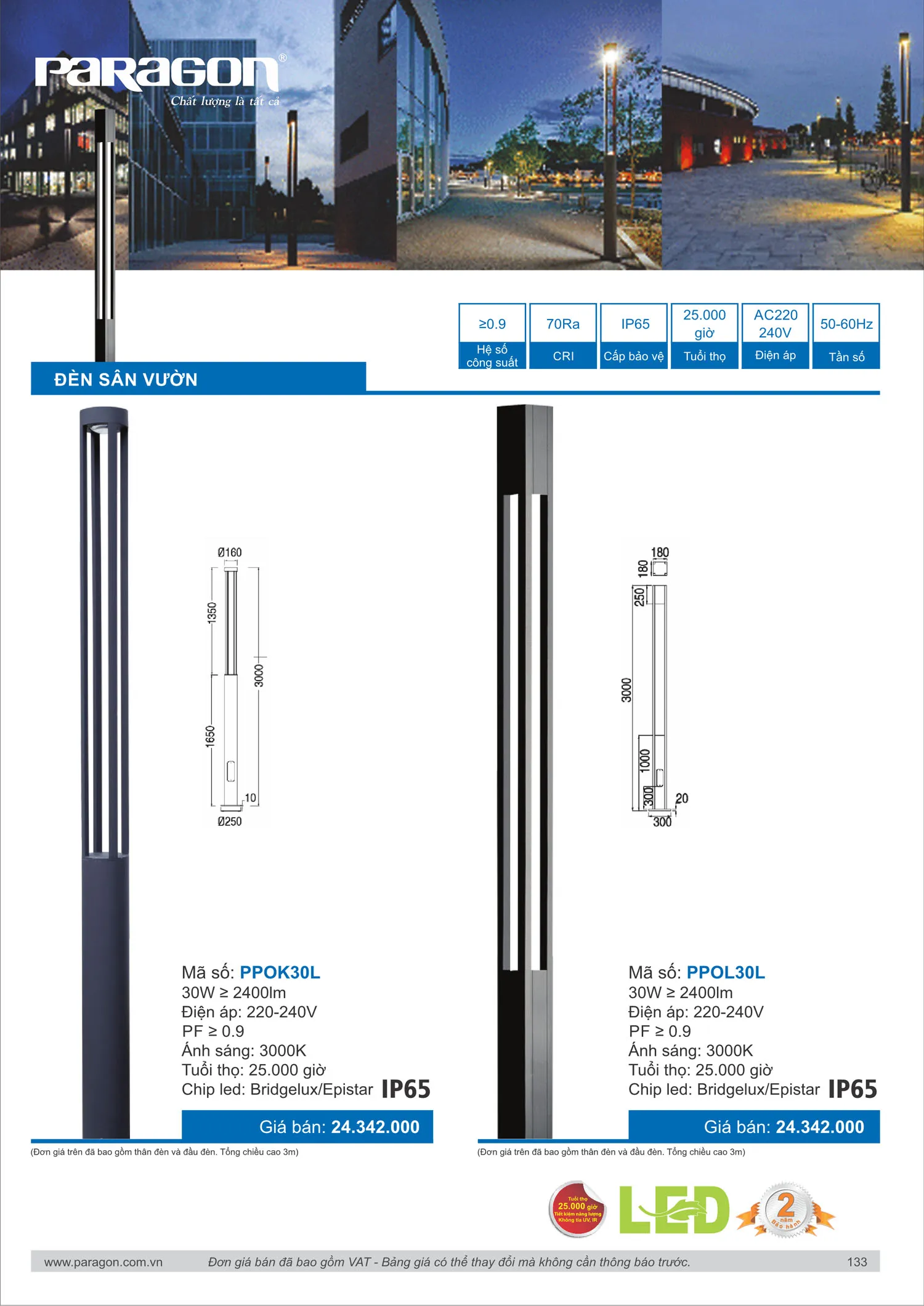 Catalogue Bảng Giá Đèn Led PARAGON 2025 - Trang 134)