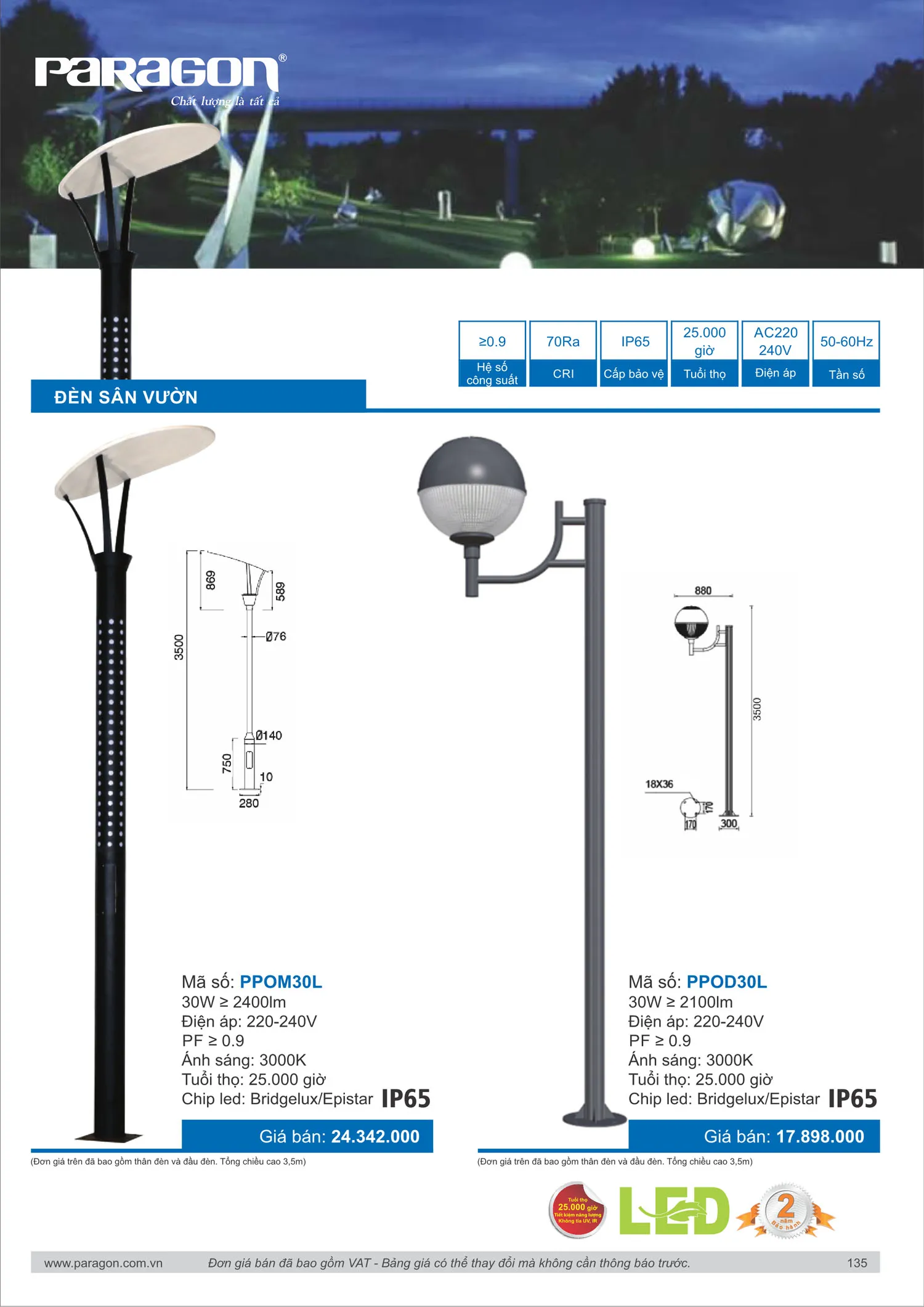 Catalogue Bảng Giá Đèn Led PARAGON 2025 - Trang 136)