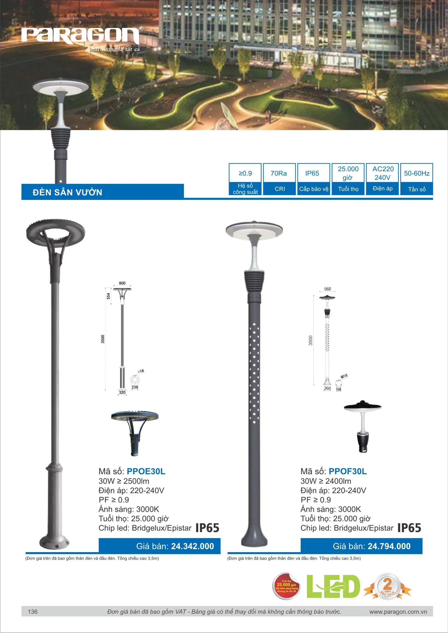 Catalogue Bảng Giá Đèn Led PARAGON 2025 - Trang 137)
