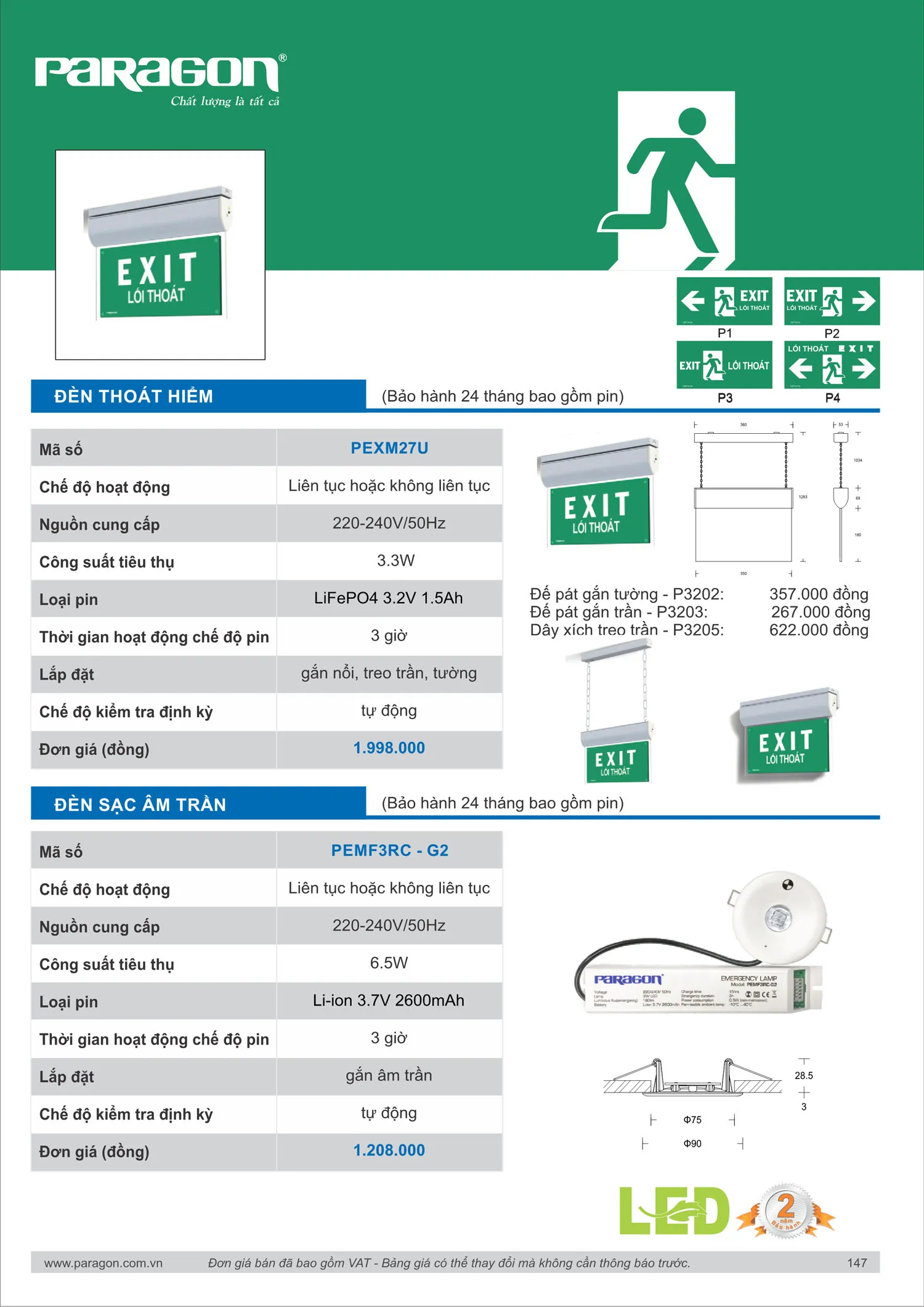 Catalogue Bảng Giá Đèn Led PARAGON 2025 - Trang 148)