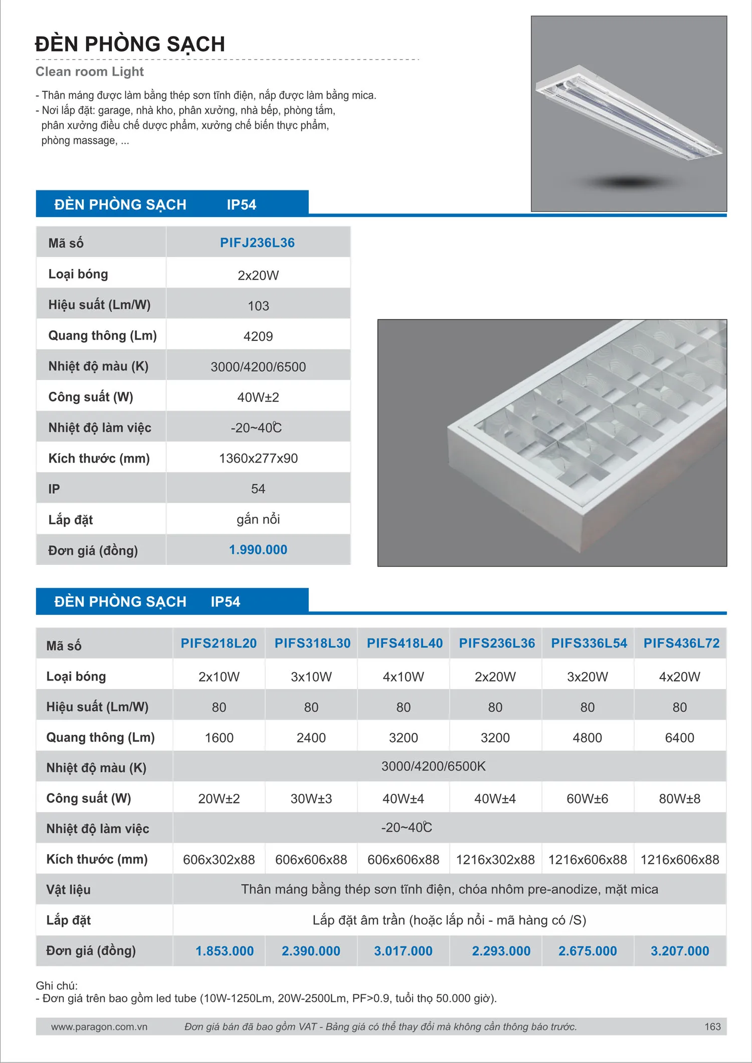 Catalogue Bảng Giá Đèn Led PARAGON 2025 - Trang 164)