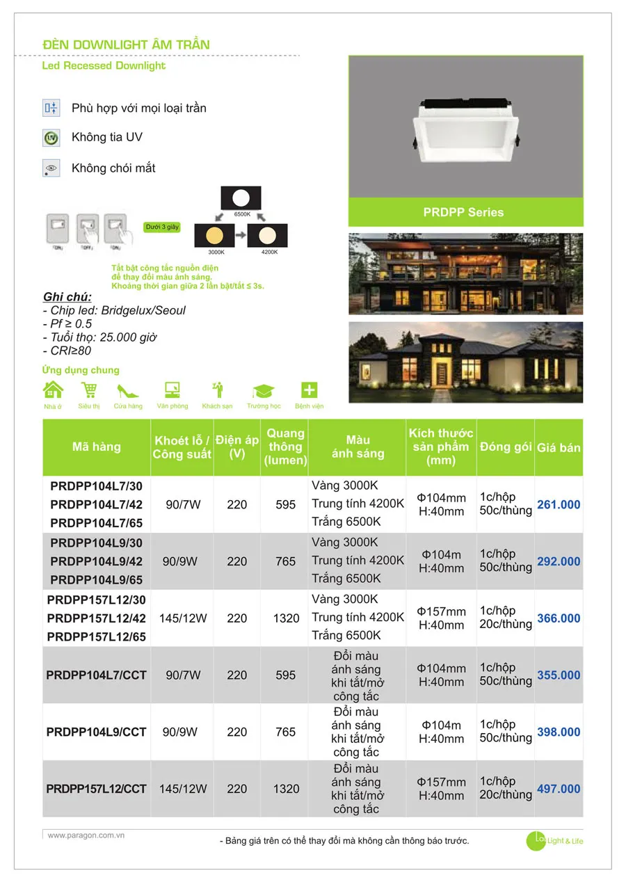 Bảng Giá Đèn Paragon Dân Dụng 2026 - Trang 9)