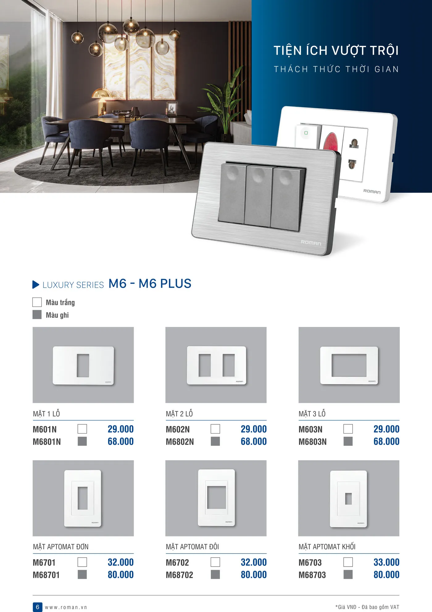 Catalogue Thiết Bị Điện ROMAN 2025 - Trang 6)