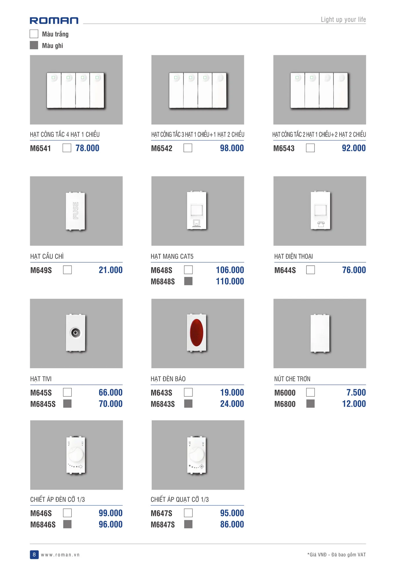 Catalogue Thiết Bị Điện ROMAN 2025 - Trang 8)