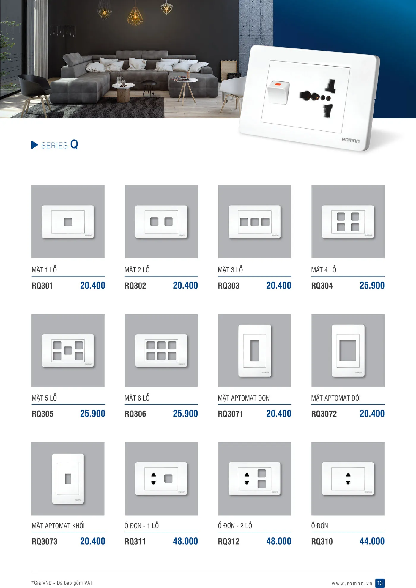 Catalogue Thiết Bị Điện ROMAN 2025 - Trang 13)