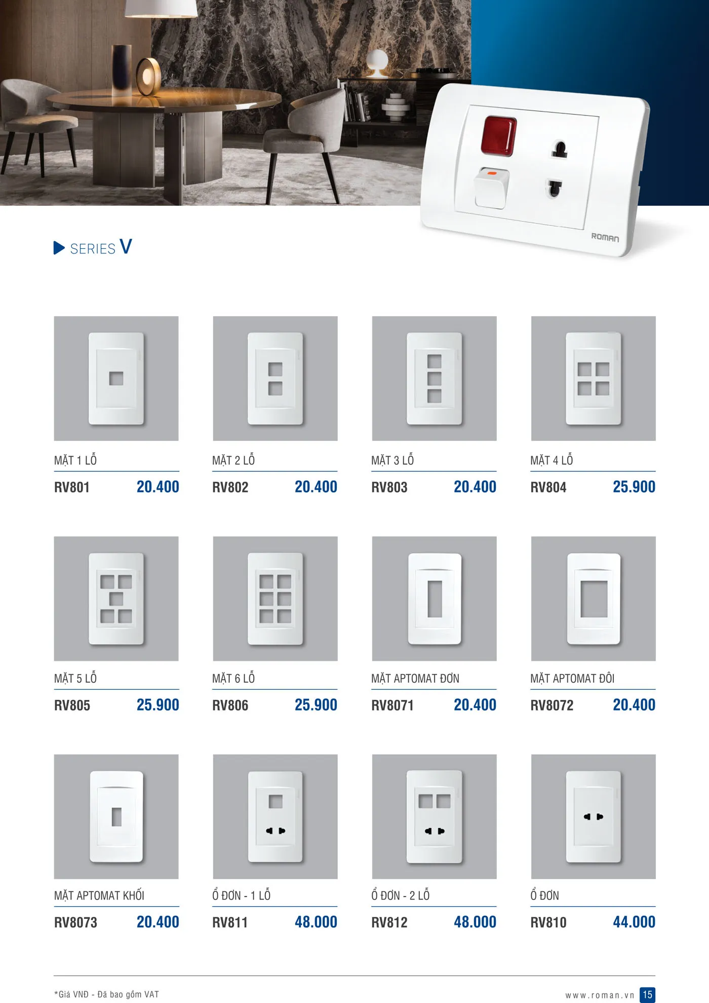 Catalogue Thiết Bị Điện ROMAN 2025 - Trang 15)