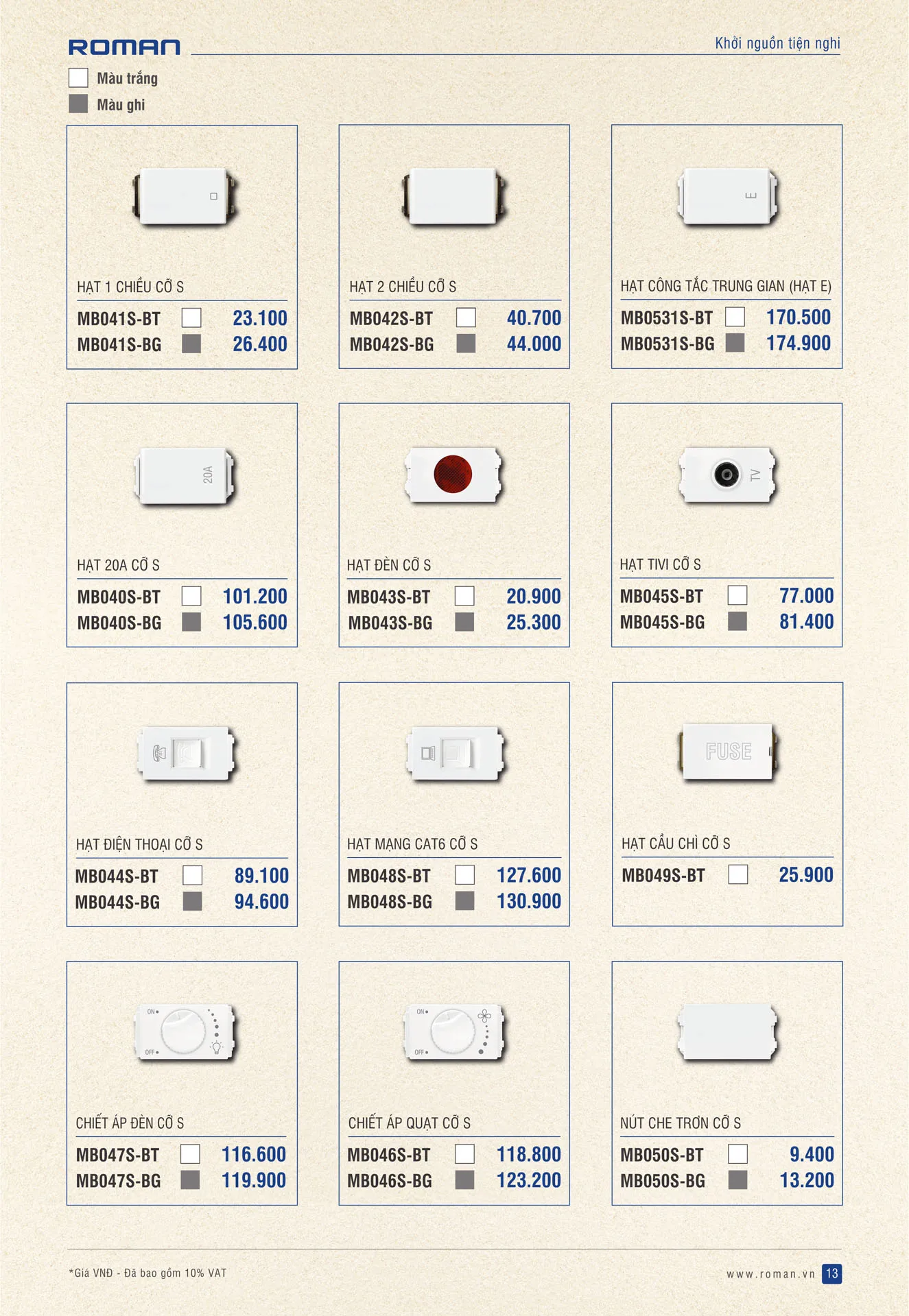 Catalogue Thiết Bị Điện ROMAN 2026 - Trang 44)