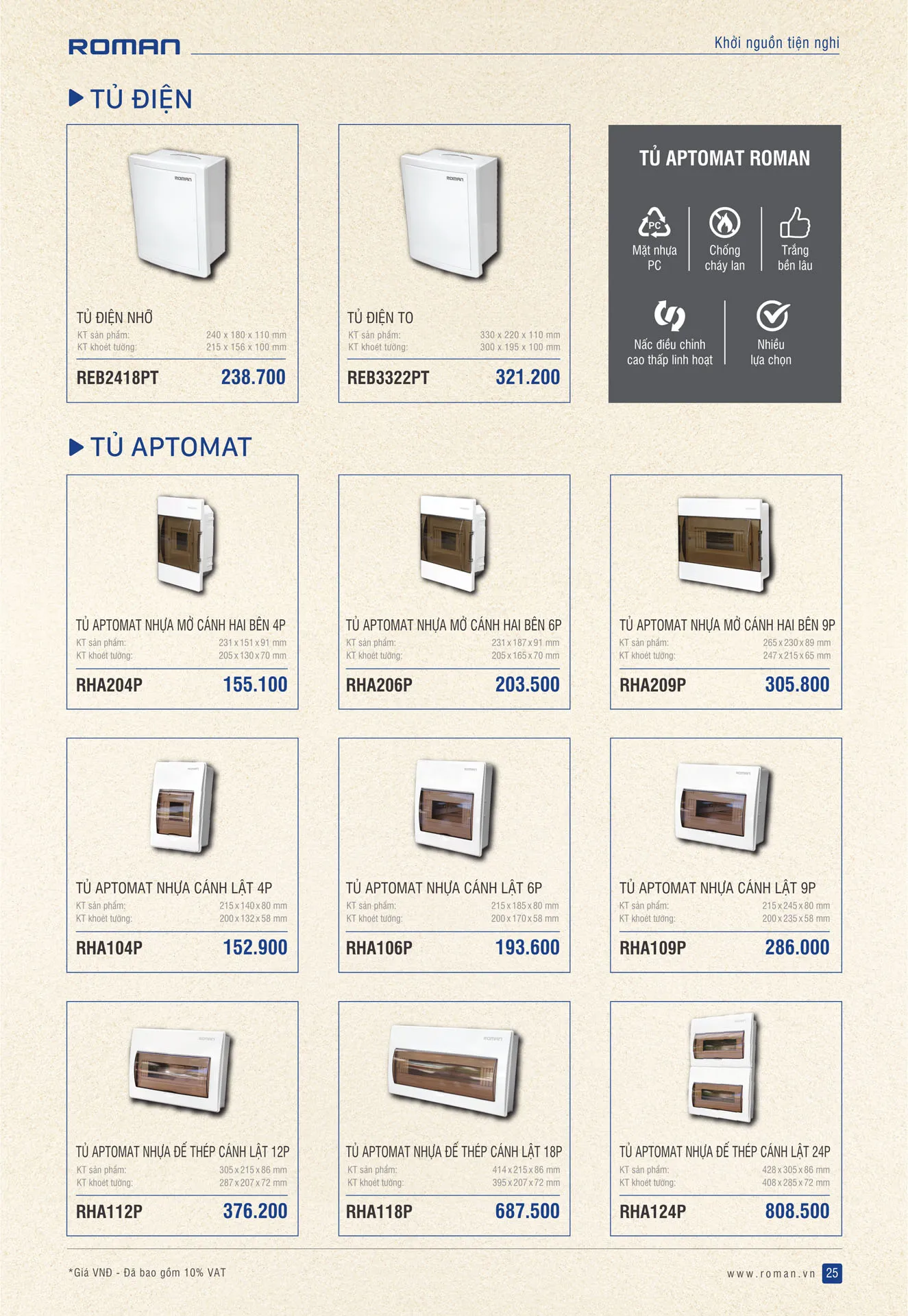 Catalogue Thiết Bị Điện ROMAN 2026 - Trang 56)