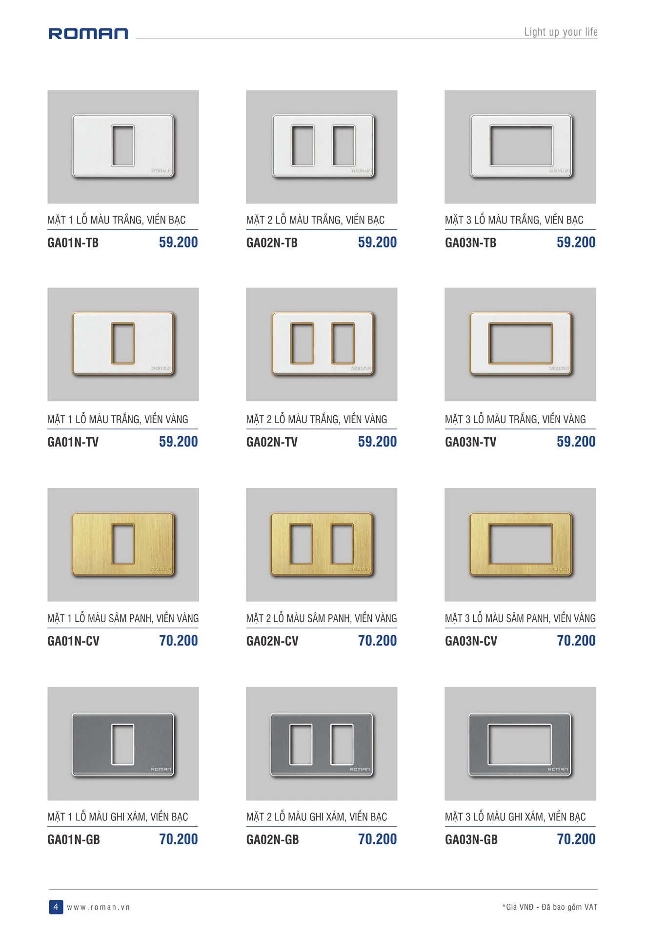 Catalogue Thiết Bị Điện ROMAN 2025 - Trang 4)