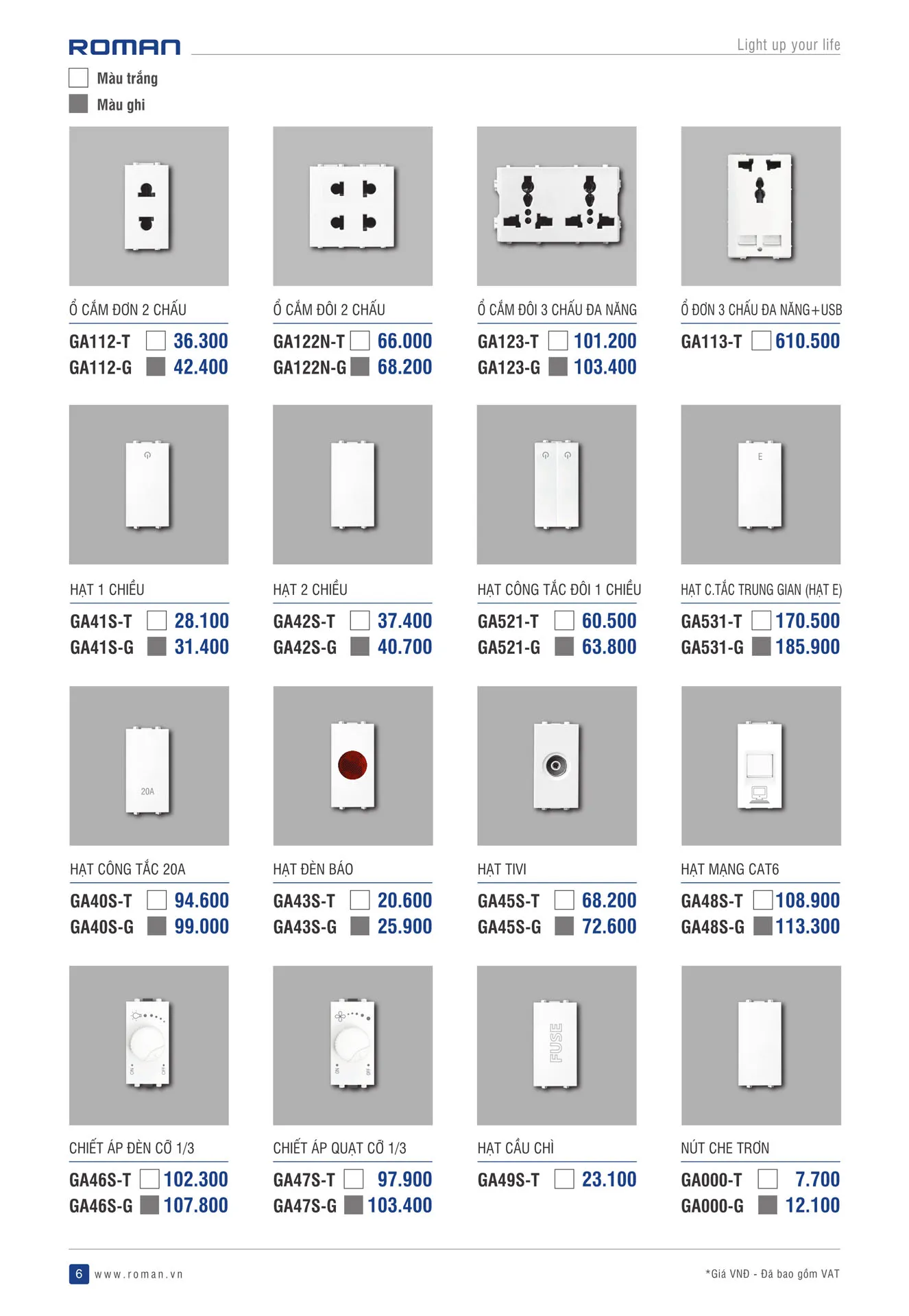 Catalogue Thiết Bị Điện ROMAN 2025 - Trang 6)