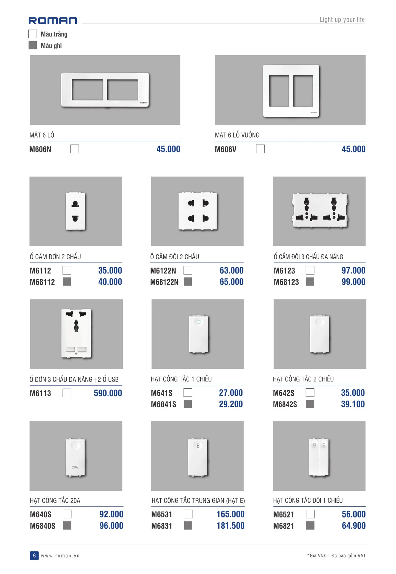 Catalogue Thiết Bị Điện ROMAN 2025 - Trang 8)