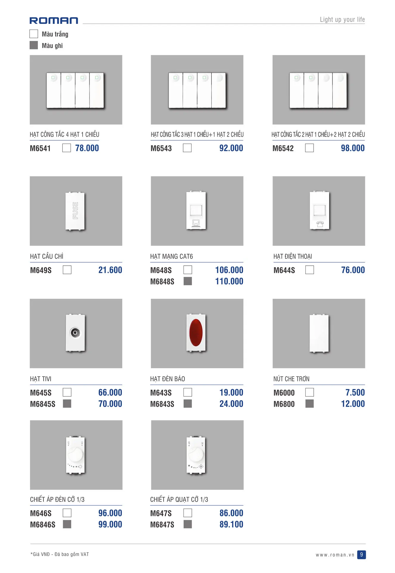 Catalogue Thiết Bị Điện ROMAN 2025 - Trang 9)
