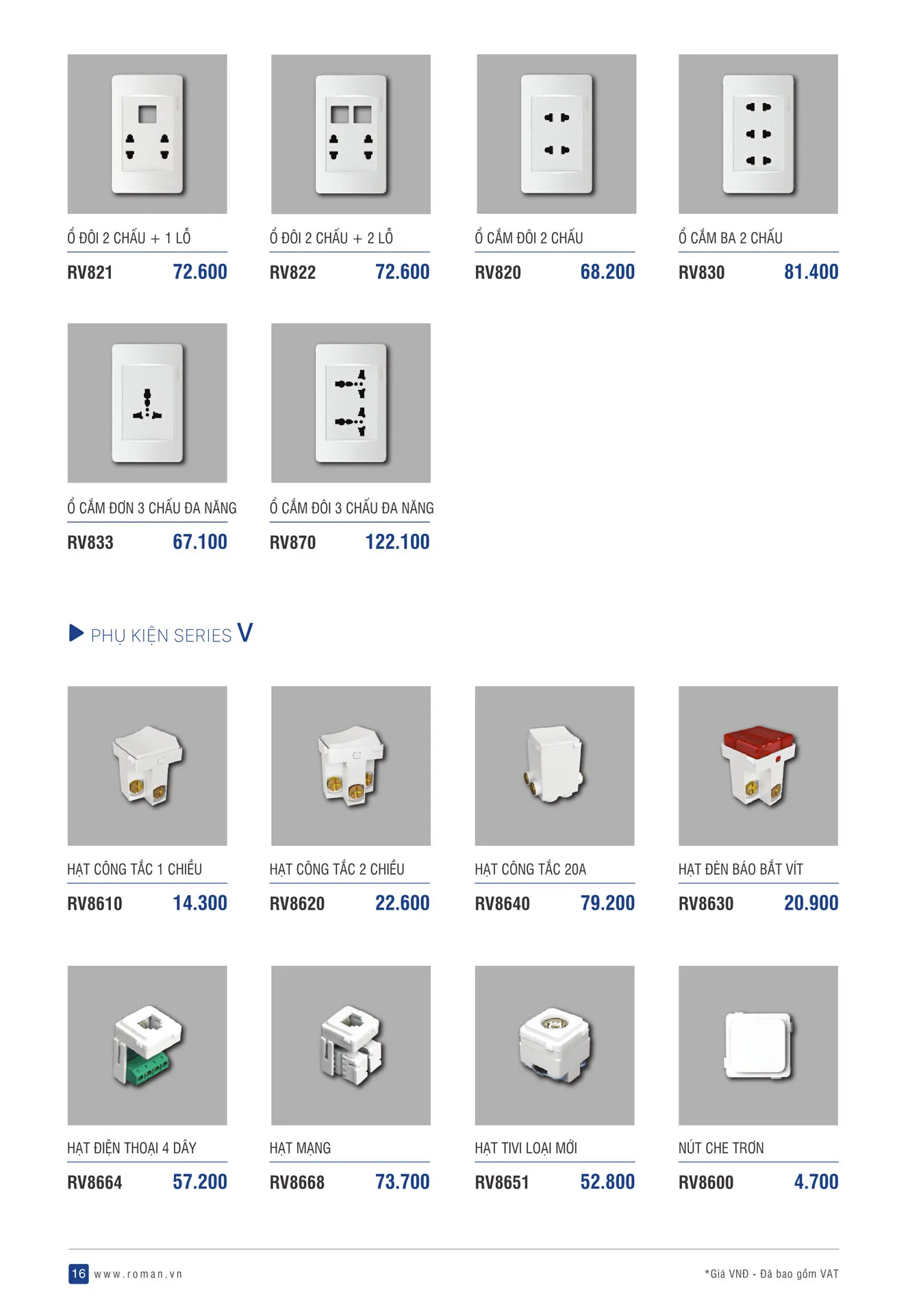 Catalogue Thiết Bị Điện ROMAN 2025 - Trang 16)