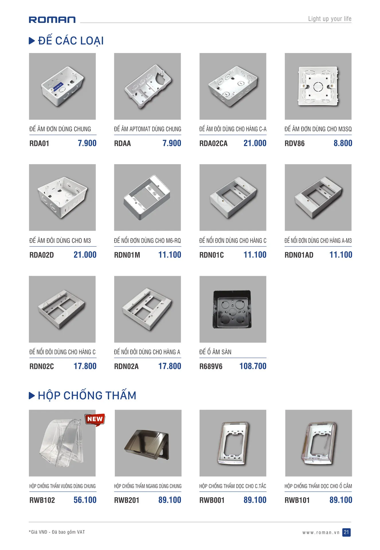 Catalogue Thiết Bị Điện ROMAN 2025 - Trang 21)