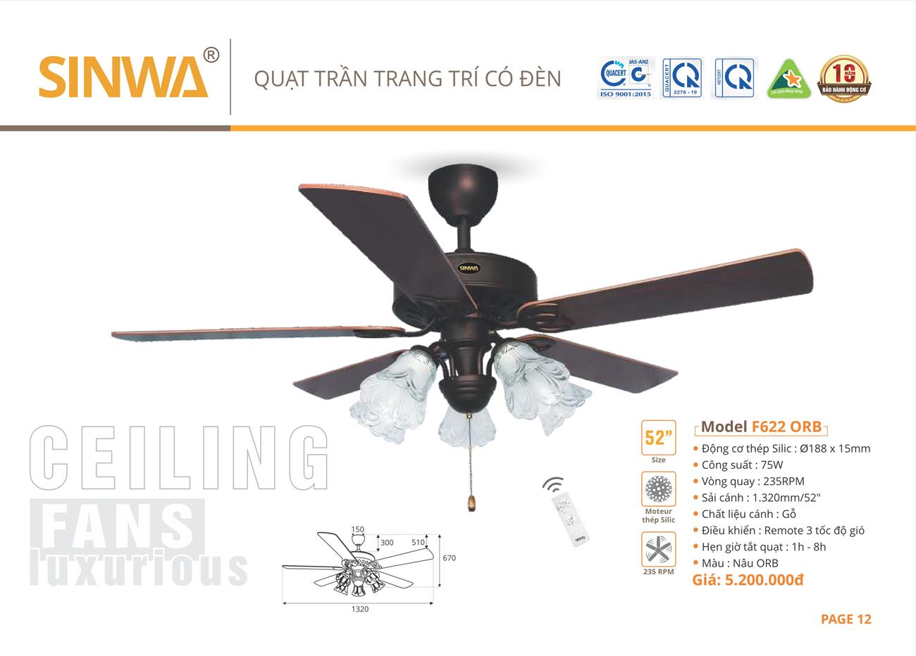 Catalogue Quạt trần trang trí Sinwa 2023 - Trang 15)