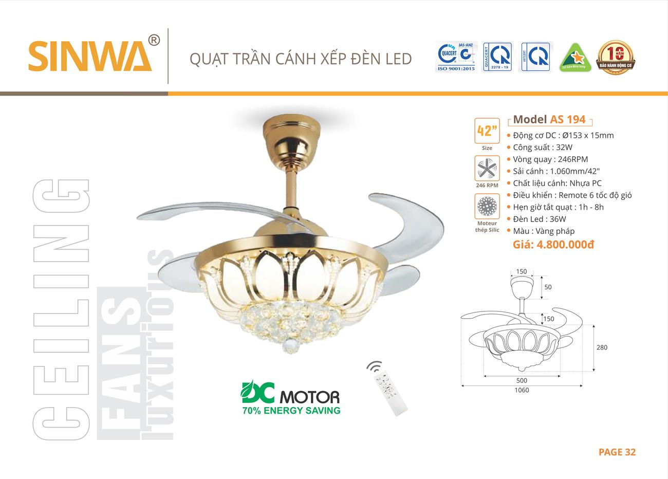 Catalogue Quạt trần trang trí Sinwa 2023 - Trang 35)