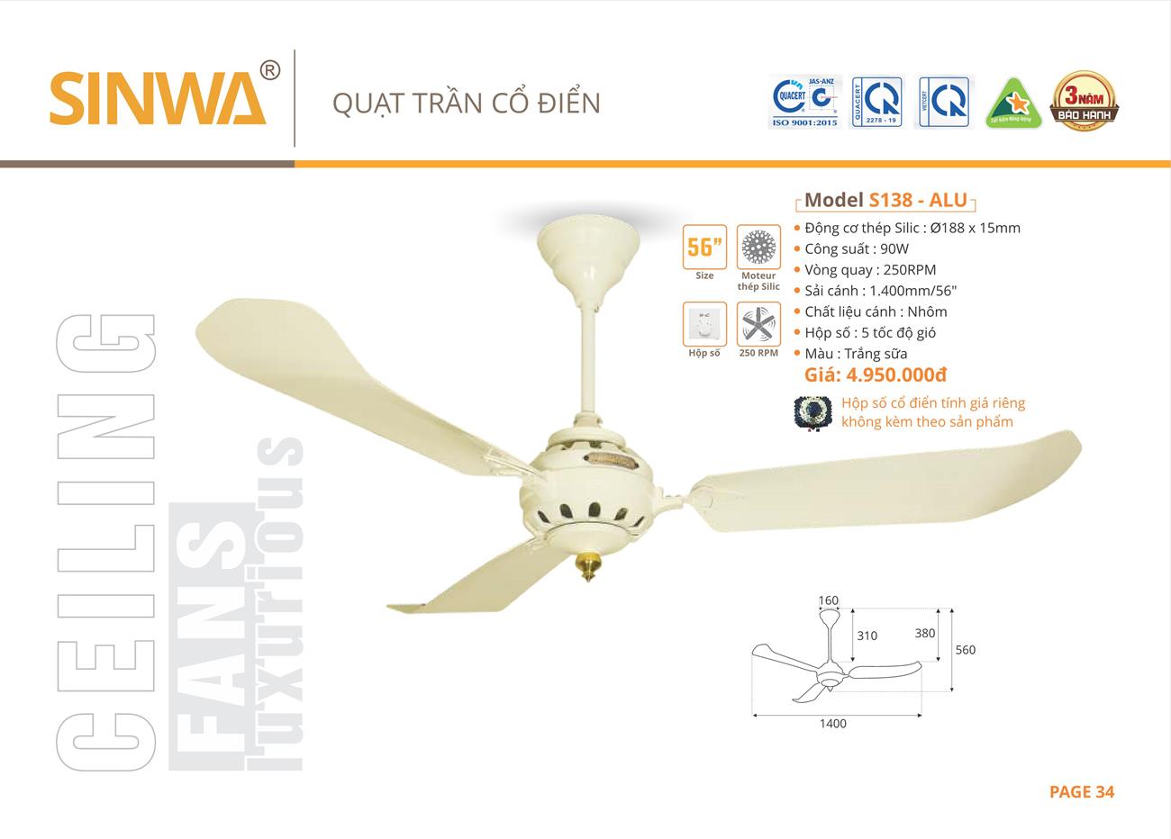 Catalogue Quạt trần trang trí Sinwa 2023 - Trang 37)